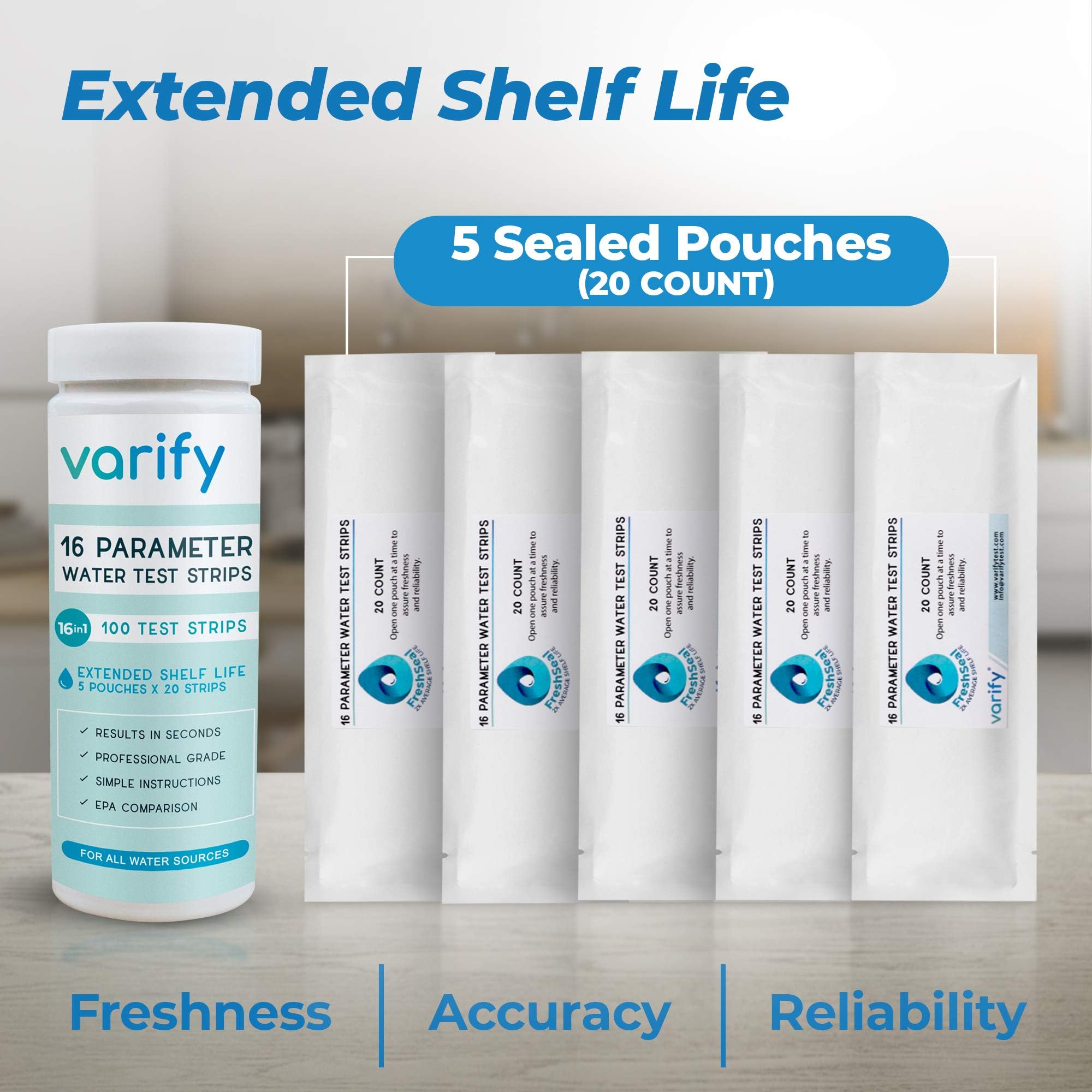Varify 17in1 Complete Drinking Water Test Kit - 100 Strips + 2 Bacteria Tester Kits - Well, Tap, Home, City Water Testing Strip for Lead, Alkaline, Chlorine, Hardness, Iron, Fluoride, Copper & More VARIFY Au supplements