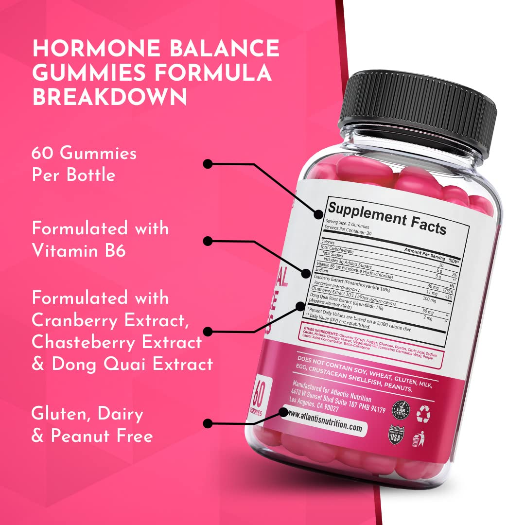 Atlantis Nutrition Hormonal Balance for Women & PMS Relief Gummies - Alleviates Cramps, Bloating, Mood Swings, Hot Flashes & Night Sweats - Cranberry, Dong Quai & Chasteberry Menstrual Cramp Relief Atlantis Nutrition Au supplements