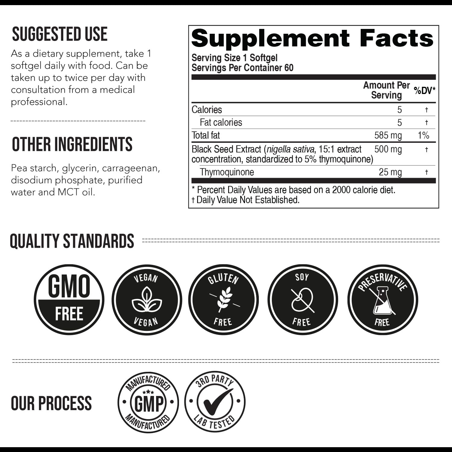 Black Seed Oil Softgels | 5% Thymoquinone - TQ-Advanced® | High Potency - 500 mg per Capsule - 15:1 Concentrate from Nigella Sativa Extract