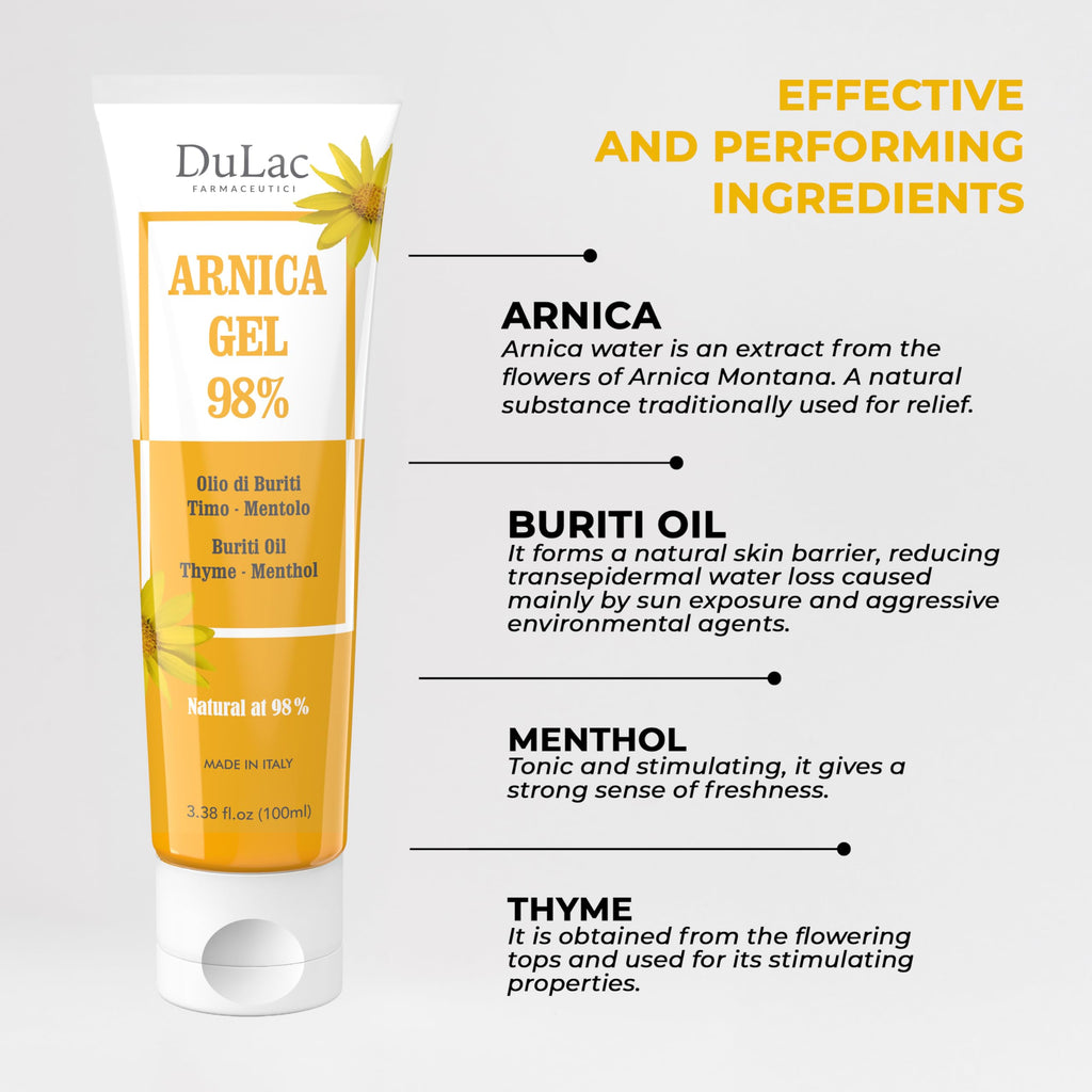 Dulac Arnica Body Massage Gel – Water-Based Cosmetic Massage Gel with Arnica Montana, Fast-Absorbing Lightweight Texture, Non-Greasy Feel, Dermatologically Tested, 3.38 Fl Oz DULÀC FARMACEUTICI 1982 Au supplements