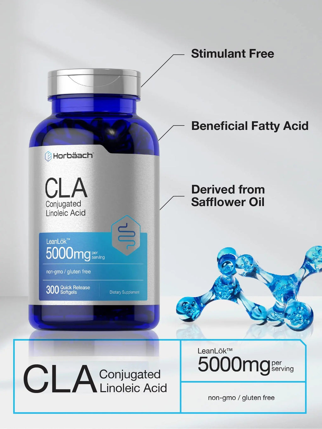 CLA Supplement | 300 Softgel Pills | Maximum Potency | Conjugated Lineolic Acid from Horbäach Au supplements