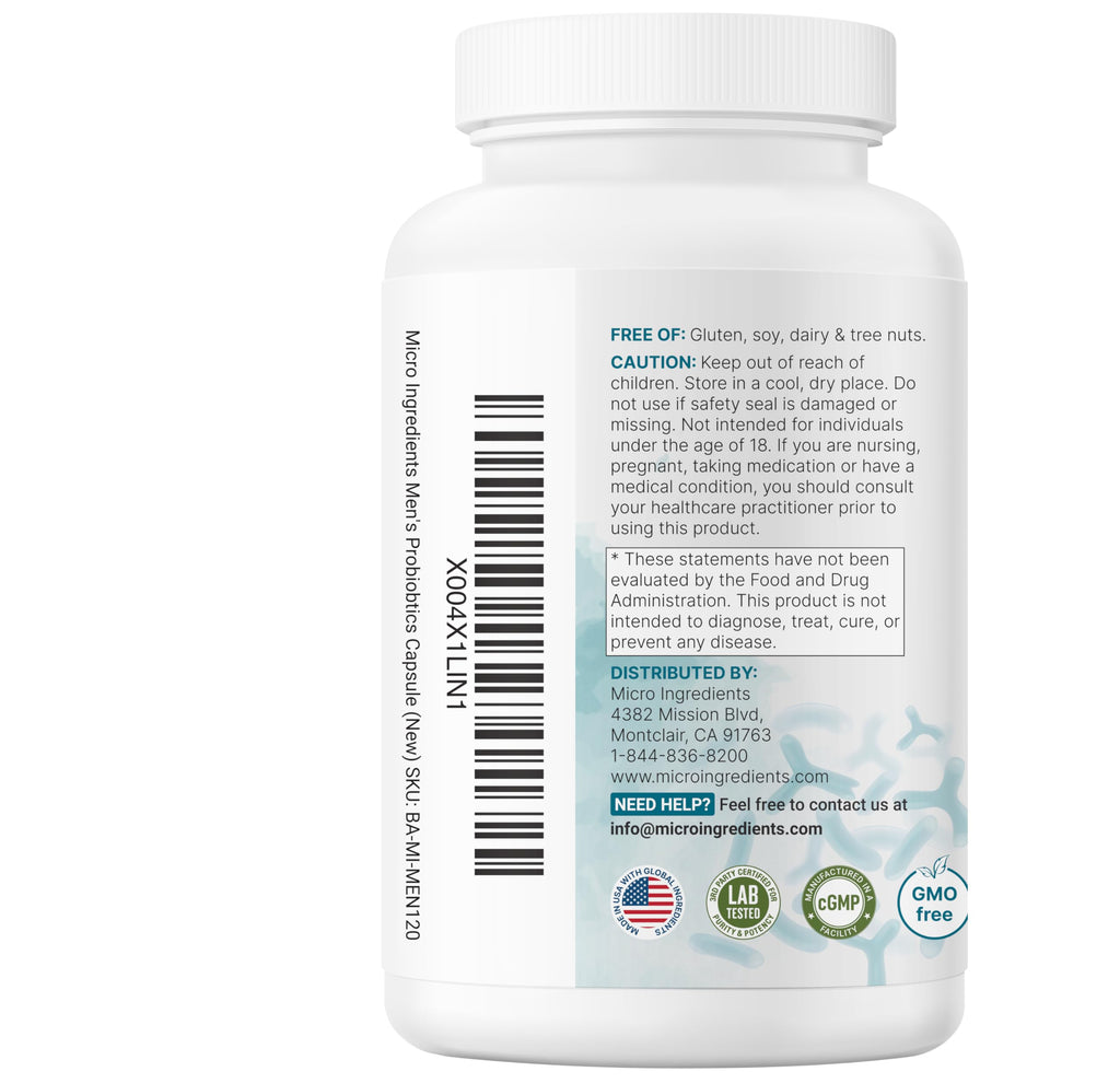Micro Ingredients Probiotics for Men 100 Billion CFU, 40 Strains, 120 Vegetarian Capsules | Pre, Probiotics, Postbiotics & Enzymes | Pre, Probiotics, Enzymes, Saw Palmetto, Pumpkin Seed & Lycopene