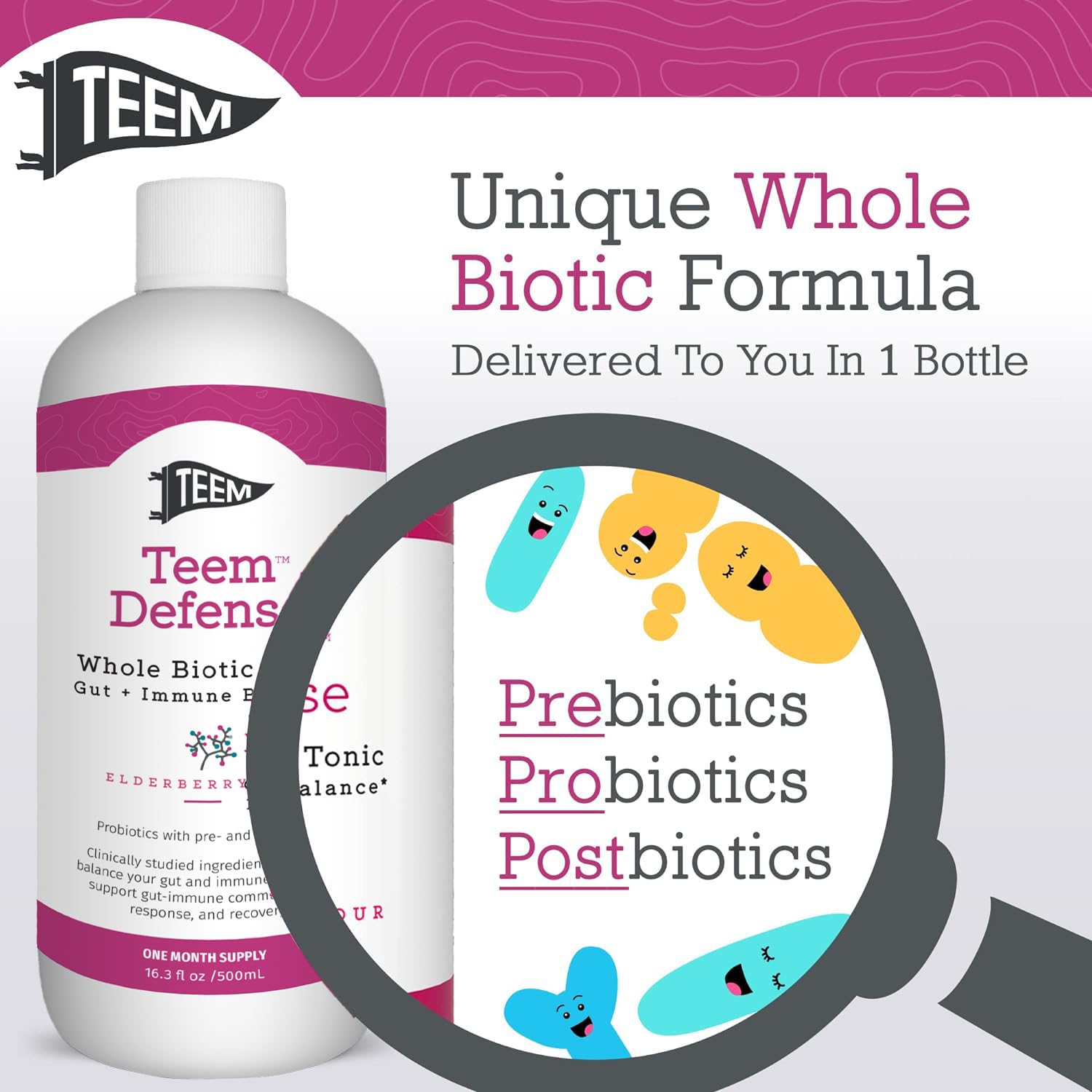 Teem Defense Liquid Probiotic with Elderberry, Whole Biotic Tonic for Digestion & Immunity, Prebiotic Probiotic & Postbiotic Supplement for Kids and Adults, 30 Day Supply – 16.3 Fl.Oz Teem Au supplements