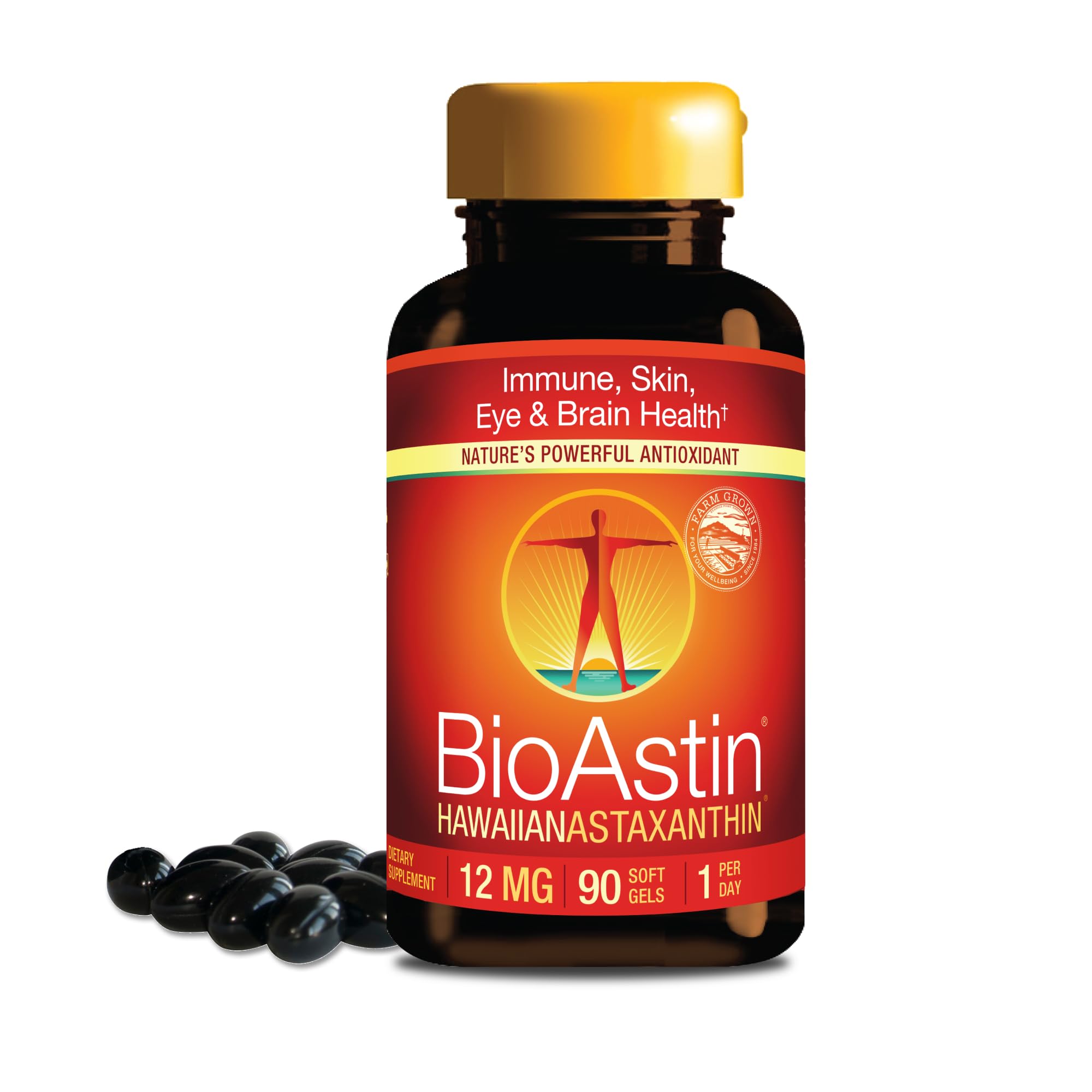 Nutrex Hawaii BioAstin Hawaiian Astaxanthin - 12mg, 90 Softgels - Farm-Direct Premium Antioxidant Supplement to Support Eye, Skin