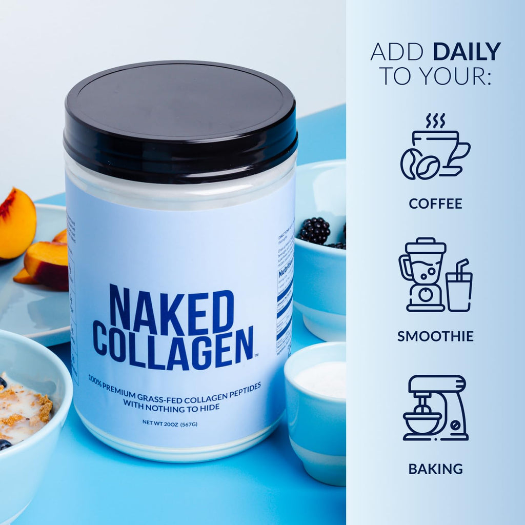 NAKED Collagen Peptides Protein Powder, 60 Servings, Pasture-Raised, Unflavored Grass-Fed Hydrolyzed Collagen Supplement, NSF Certified