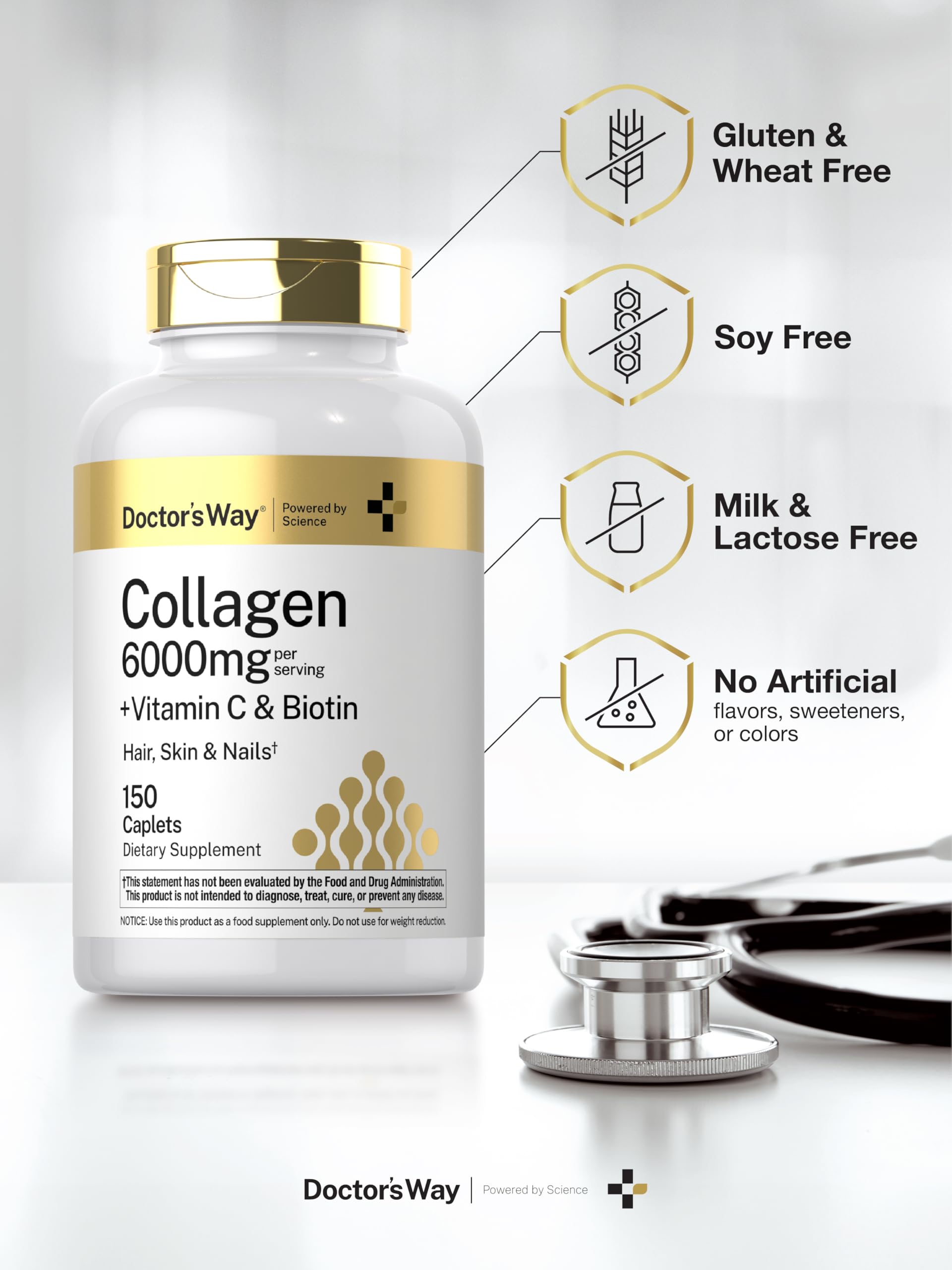 Doctor's Way Collagen Complex | 150 Caplets | with Vitamin C and Biotin | Non-GMO, Gluten Free Supplement