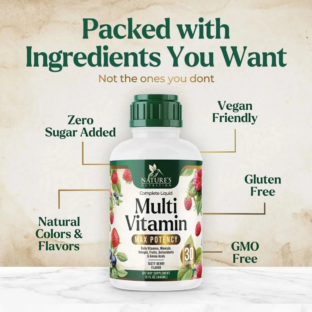 Liquid Multivitamin - Sugar Free Daily Multi Vitamin for Women, Men & Kids, Vitamins A, C, D, B-12, Biotin & Zinc - Supports Faster Hair Growth Nature's Nutrition Au supplements