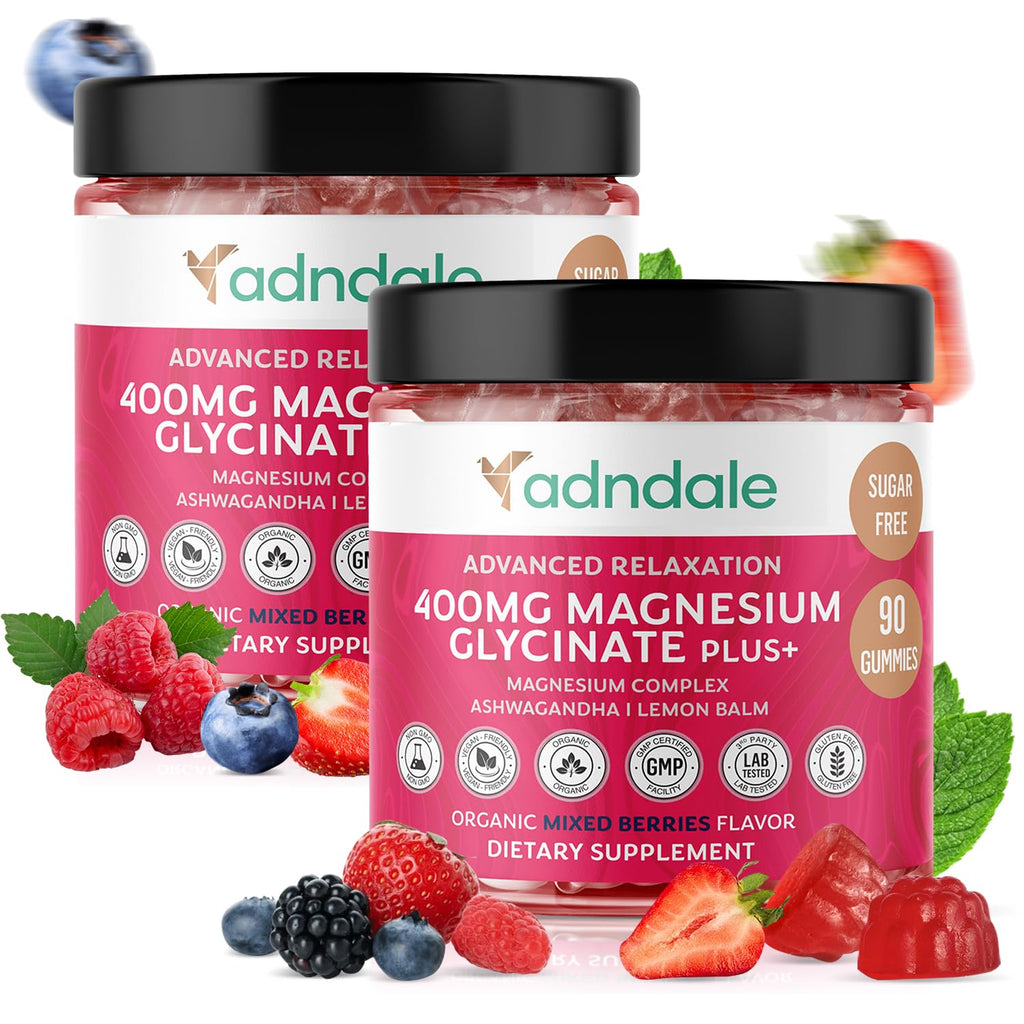 Adndale 180 CT Magnesium Glycinate Gummies 400 mg/Serv with Ashwagandha, Magnesium Malate & Taurate