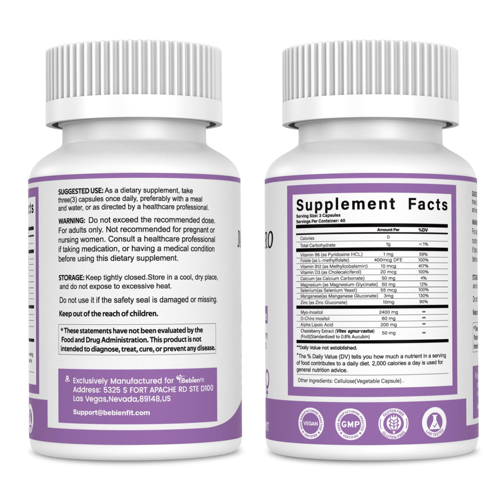 13-in-1 Myo Inositol & D-Chiro Inositol for Women PCOS,Hormonal Balance,2460mg-40:1 Ratio,Ovarian Health&Cycle Support Supplement Plus Alpha Lipoic Acid/Folate/Vitex/Magnesium/Multivitamin,120 Veg Cap Bebien fit Au supplements