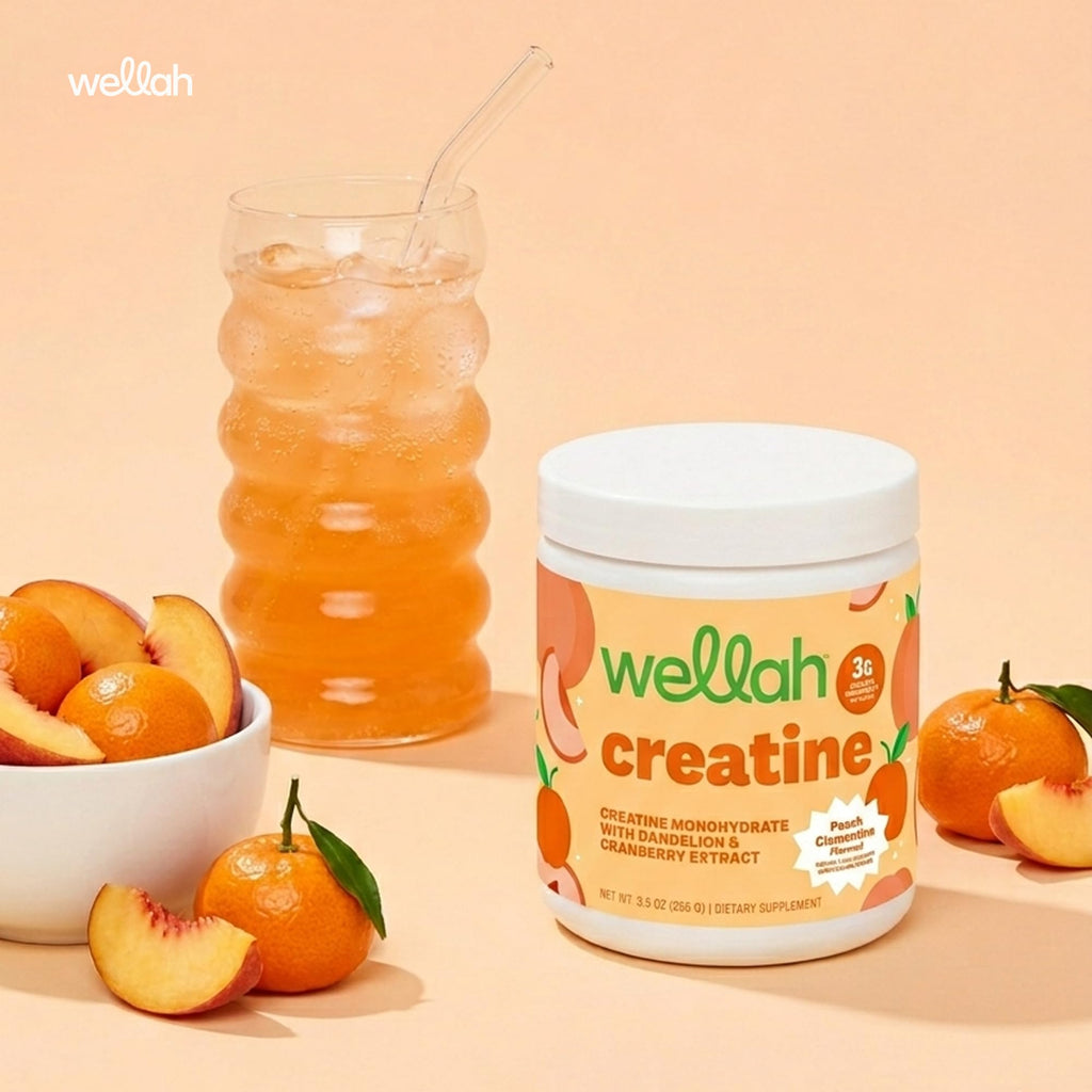 Wellah Creatine for Women - Creatine Monohydrate with Dandelion & Cranberry Extract (50 Servings, Clementine Peach)