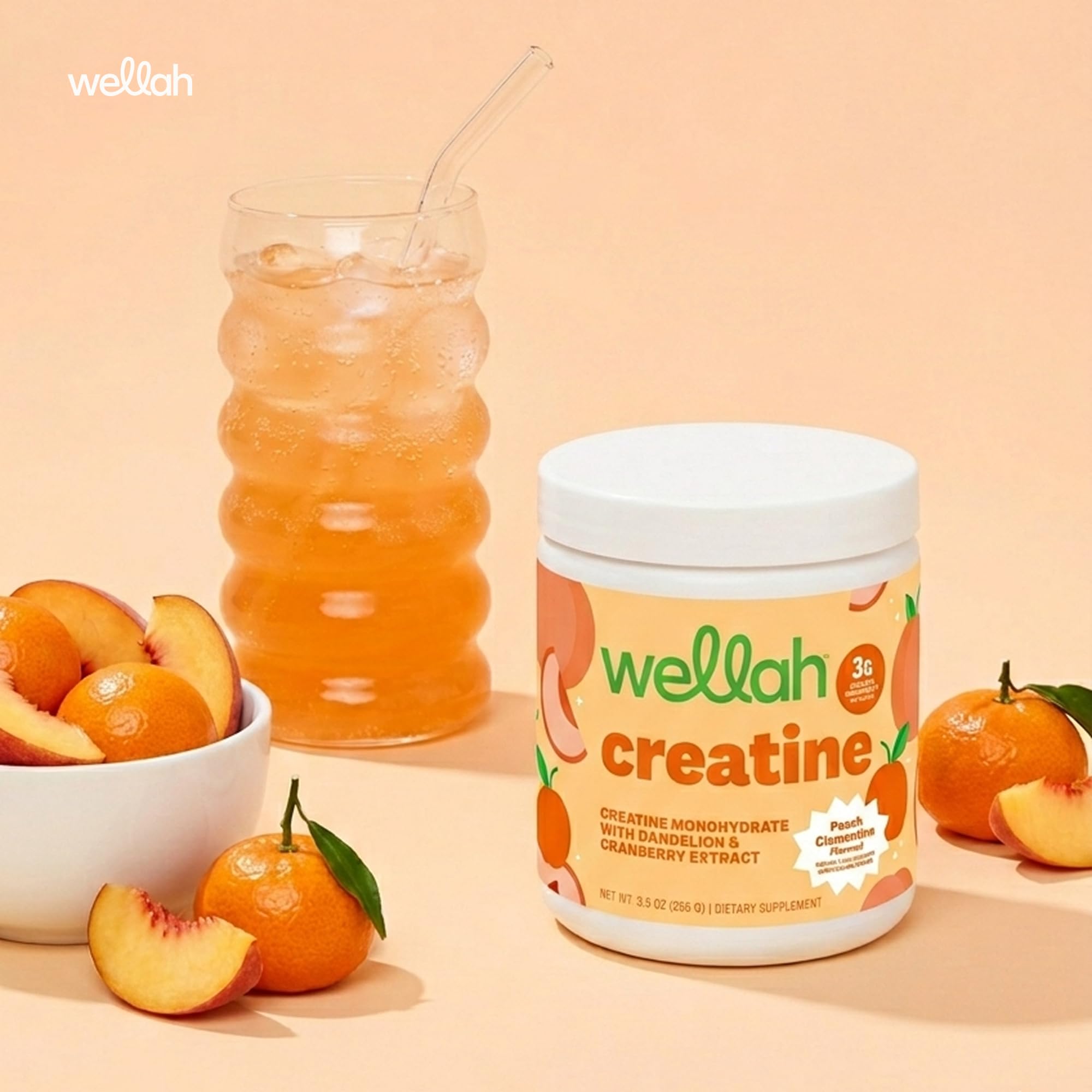 Wellah Creatine for Women - Creatine Monohydrate with Dandelion & Cranberry Extract (50 Servings, Clementine Peach)