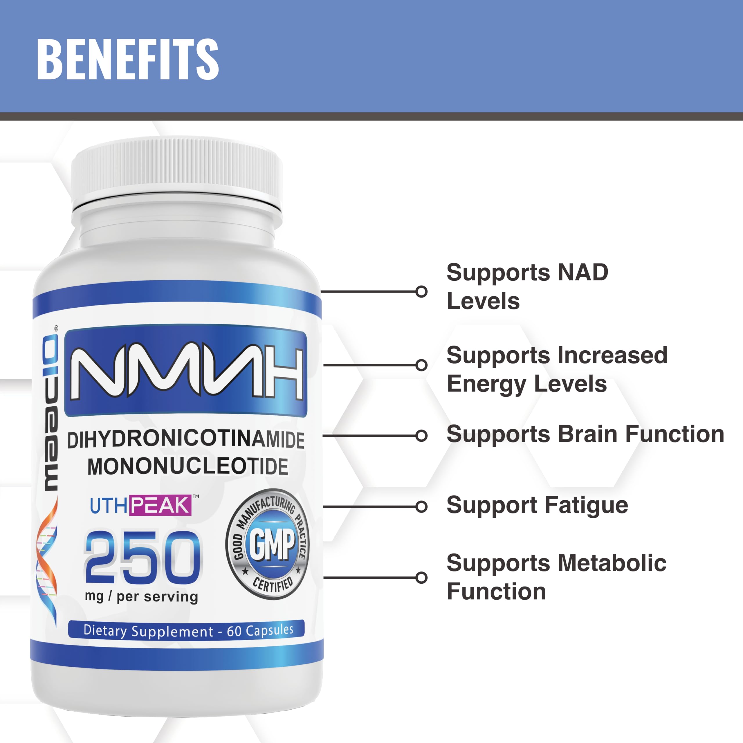 MAAC10 NMNH (NMN Supplement Alternative) 250mg Serving | Uthpeak™ NMNH (Dihydronicotinamide Mononucleotide) for Better Stability | 30-Day Supply. MAAC10 Au supplements