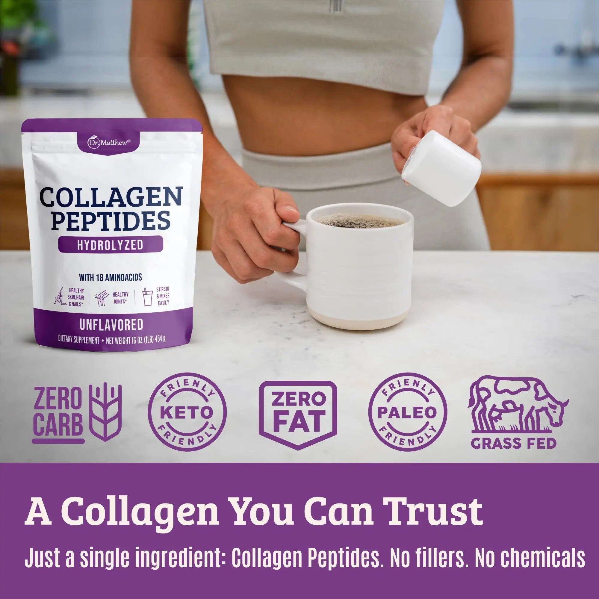 Collagen Protein Powder. Grass Fed Collagen Powder for Women & Men. Hydrolyzed Dr. Matthew Au supplements