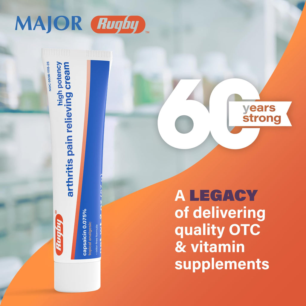 Rugby High Potency Capsaicin 0.075% Cream - Pain Relief Cream for Arthritis - 2 Oz (57g), (1 Pack) RUGBY LABORATORIES Au supplements