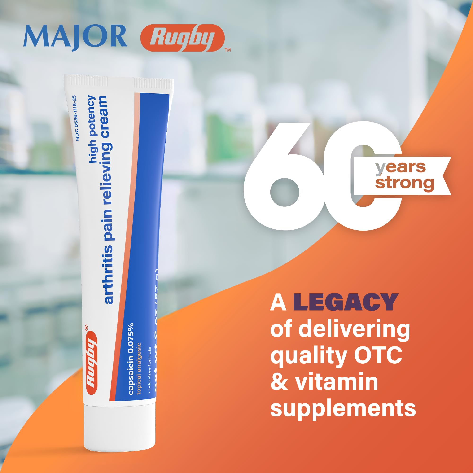 Rugby High Potency Capsaicin 0.075% Cream - Pain Relief Cream for Arthritis - 2 Oz (57g), (1 Pack) RUGBY LABORATORIES Au supplements