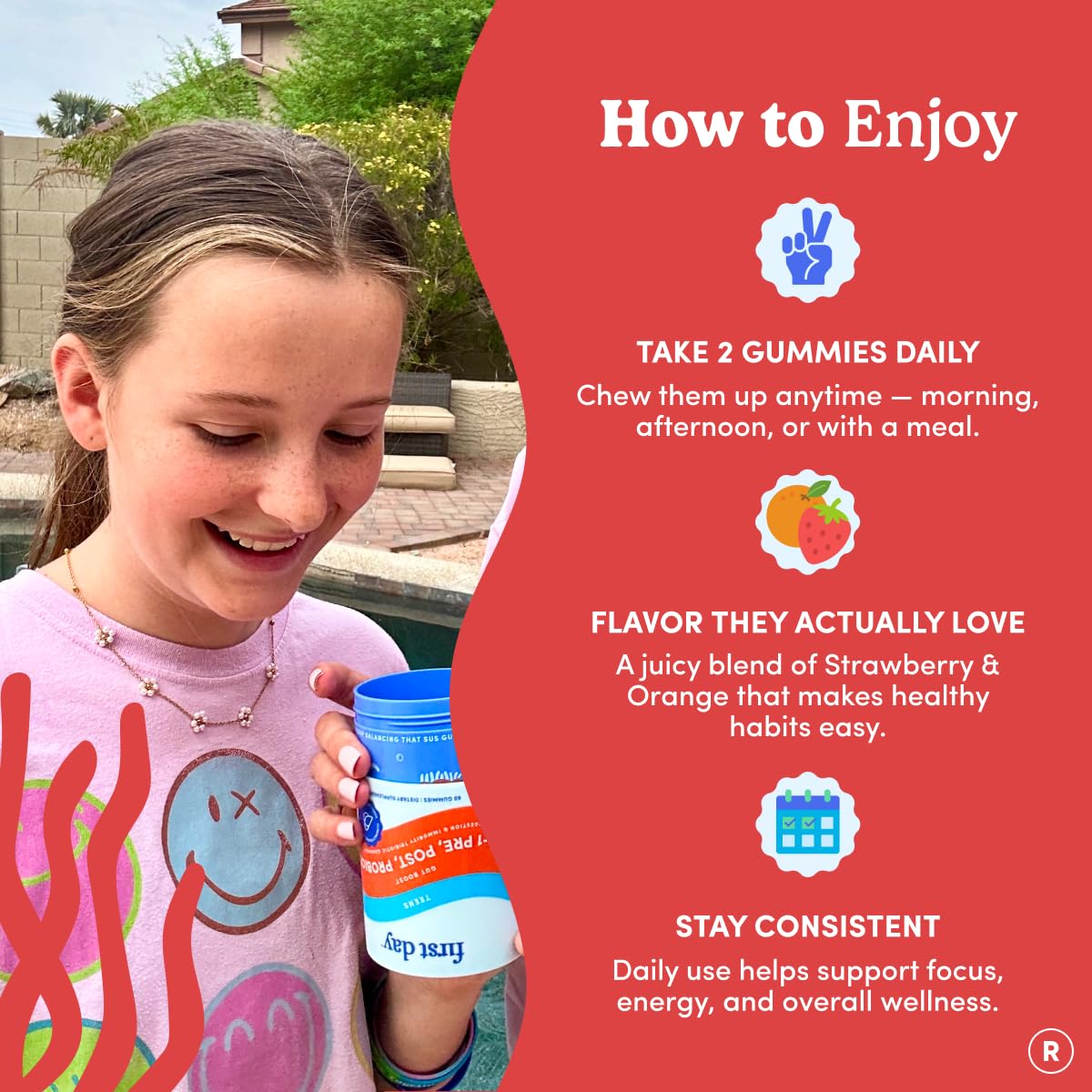 FIRST DAY Teens’ Gut Sustainer Tribiotic Gummies – 3-in-1 Prebiotic, Probiotic & Postbiotic Supplement – Supports Digestive, Skin, Oral & Immune Health, Nutrient Absorption & Growth – 60-Day Supply FIRST DAY Au supplements