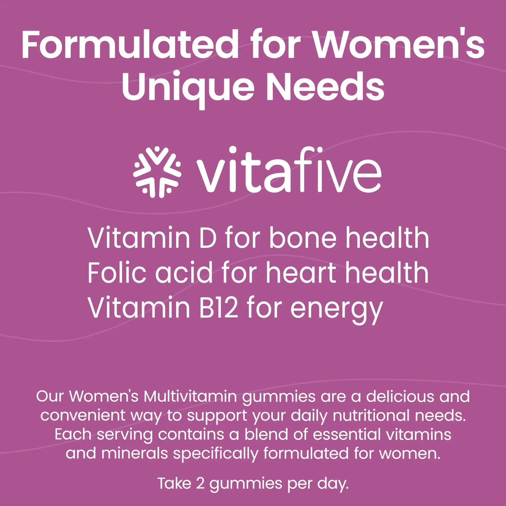 vitafive Women's Multivitamin Gummies, Best Multivitamin for Women with Biotin, D3, B12, Zinc, Low Sugar, Gluten Free (50 Ct) vitafive Au supplements