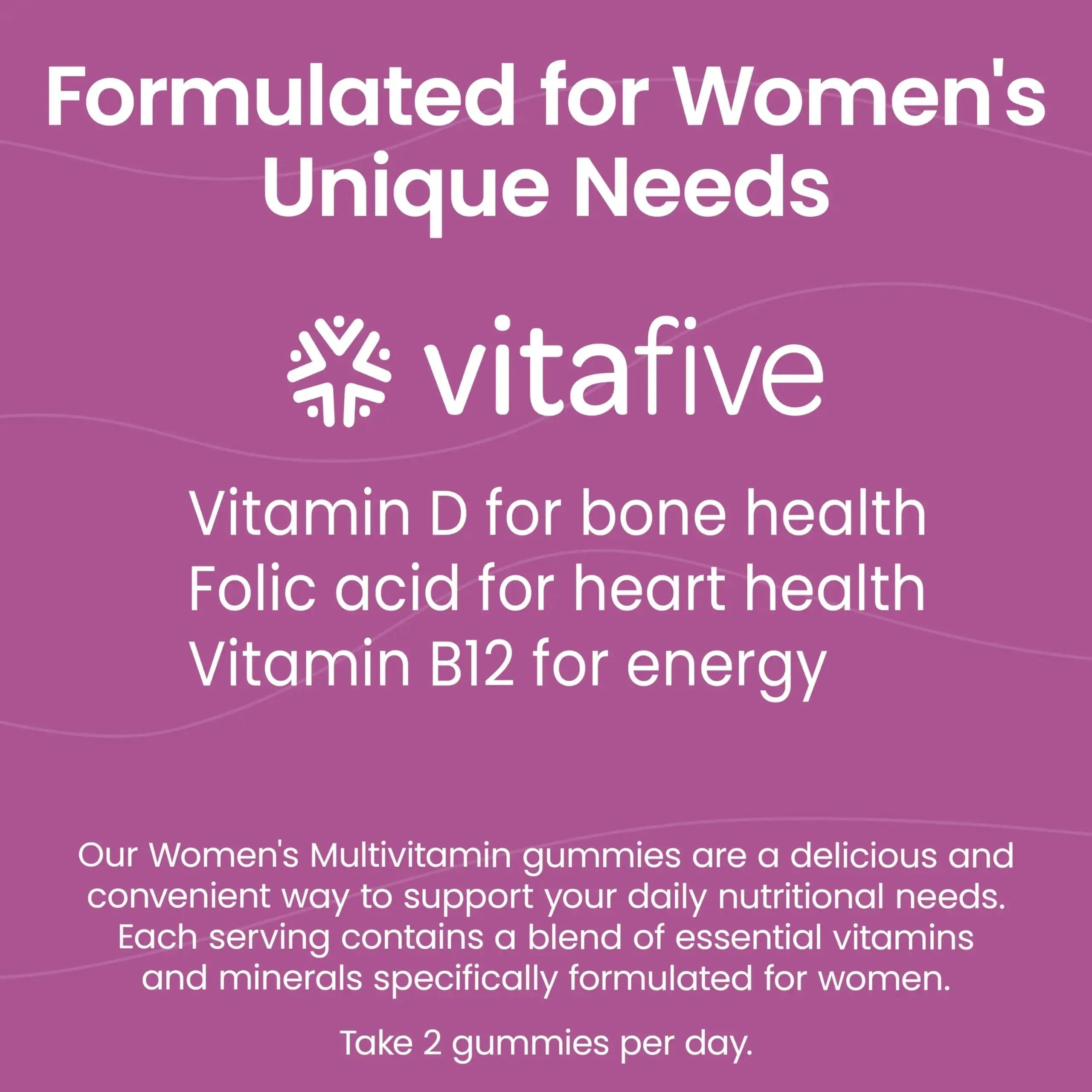 vitafive Women's Multivitamin Gummies, Best Multivitamin for Women with Biotin, D3, B12, Zinc, Low Sugar, Gluten Free (50 Ct) vitafive Au supplements