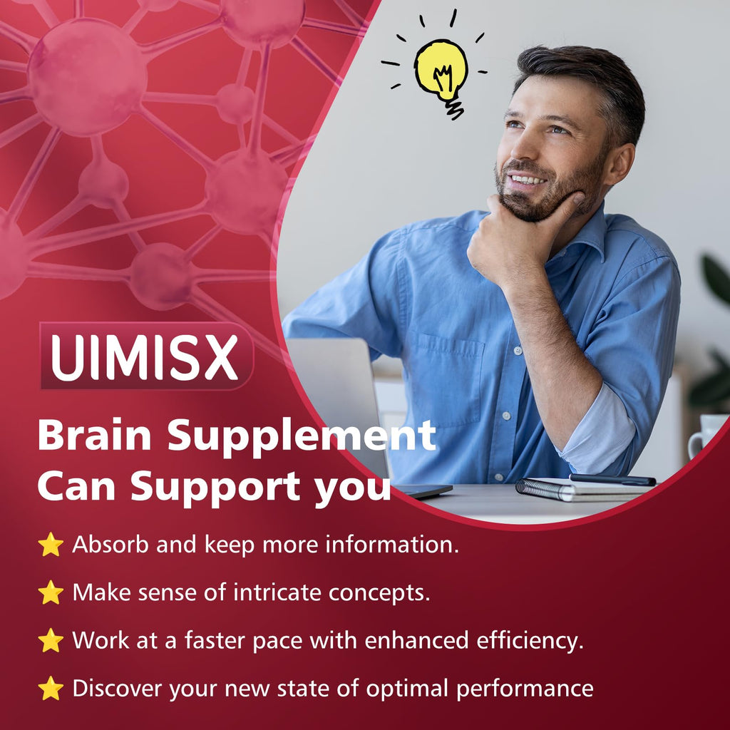 UIMISX Brain Supplement for Mental Alertness, Memory, Focus & Energy, Alpha GPC, Huperzine-A, L-Tyrosine, Phosphatidylserine, Vitamins B6 B12, High Absorption, 90 Capsules UIMISX Au supplements