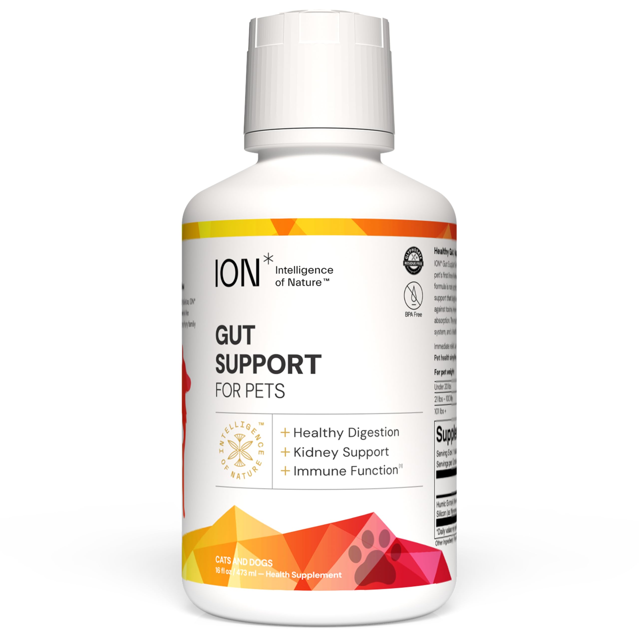 ION* Intelligence of Nature Gut Support For Pets - Liquid Probiotics Drops Alternative for Dogs & Cats, Digestive Health for Puppies, Skin & Hair Health - 16 fl oz (Pack of 1)