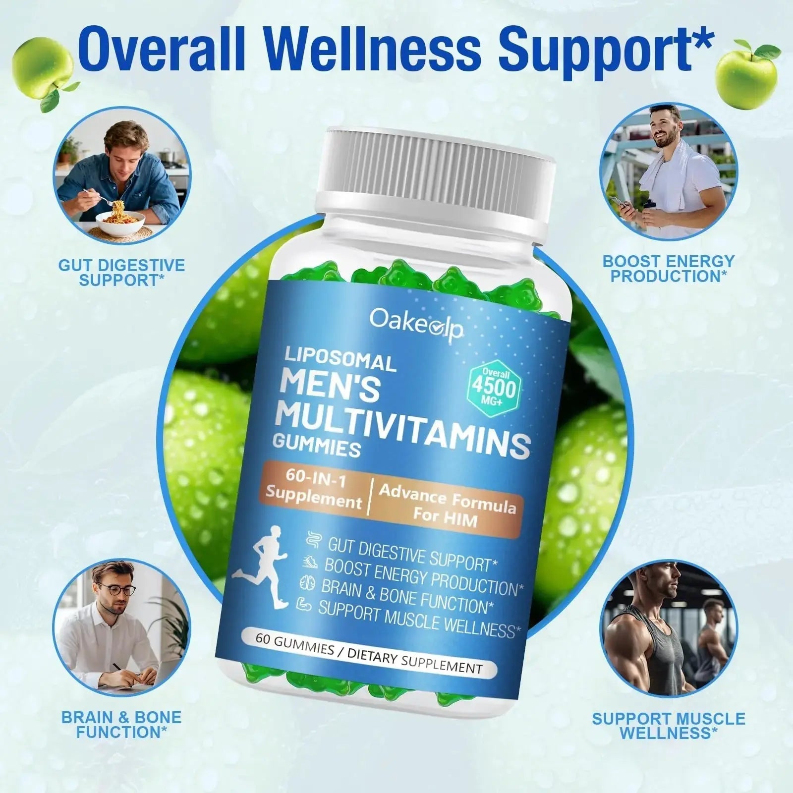 60-IN-1 Liposomal 120+ Nutrients Men's Multivitamin Gummy 4500MG+ Overall,300Billion Probiotics, Algal DHA, CoQ10, Turmeric & Herbal Blends Oakevlp Au supplements