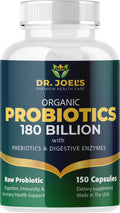 Organic Probiotics 180 Billion CFU - 40 Strains Vegan Probiotics + Prebiotics + Digestive Enzymes - Gut & Immune Health - 100% Pure, Maximum Potency