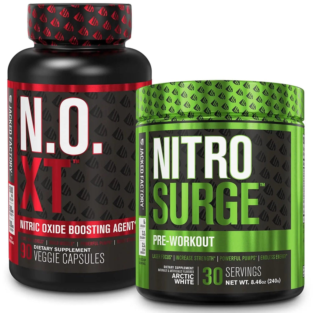 Jacked Factory Nitrosurge Pre-Workout in Arctic White & N.O. XT Nitric Oxide Booster Jacked Factory Au supplements