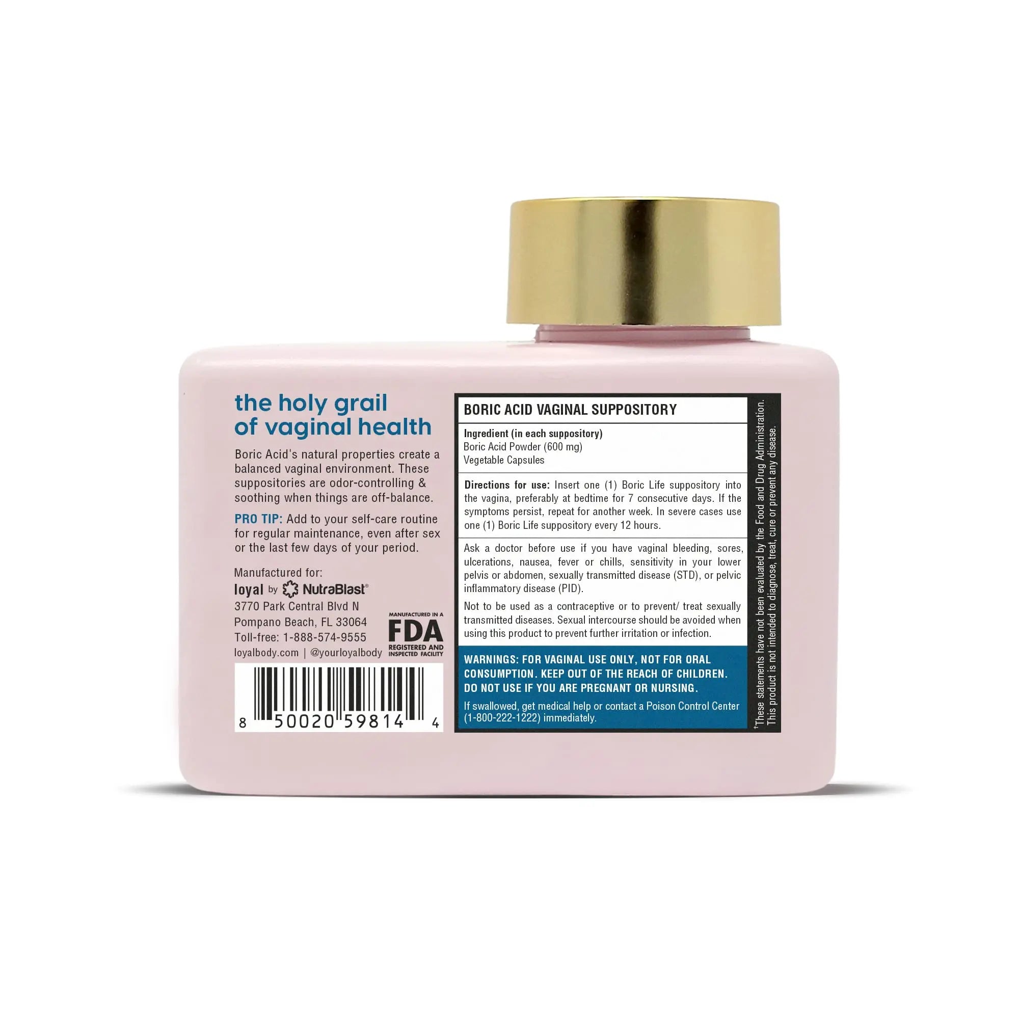 Loyal Boric Life - Boric Acid Vaginal Suppositories - 600mg - Supports Odor Control - Promotes Vaginal Loyal Au supplements