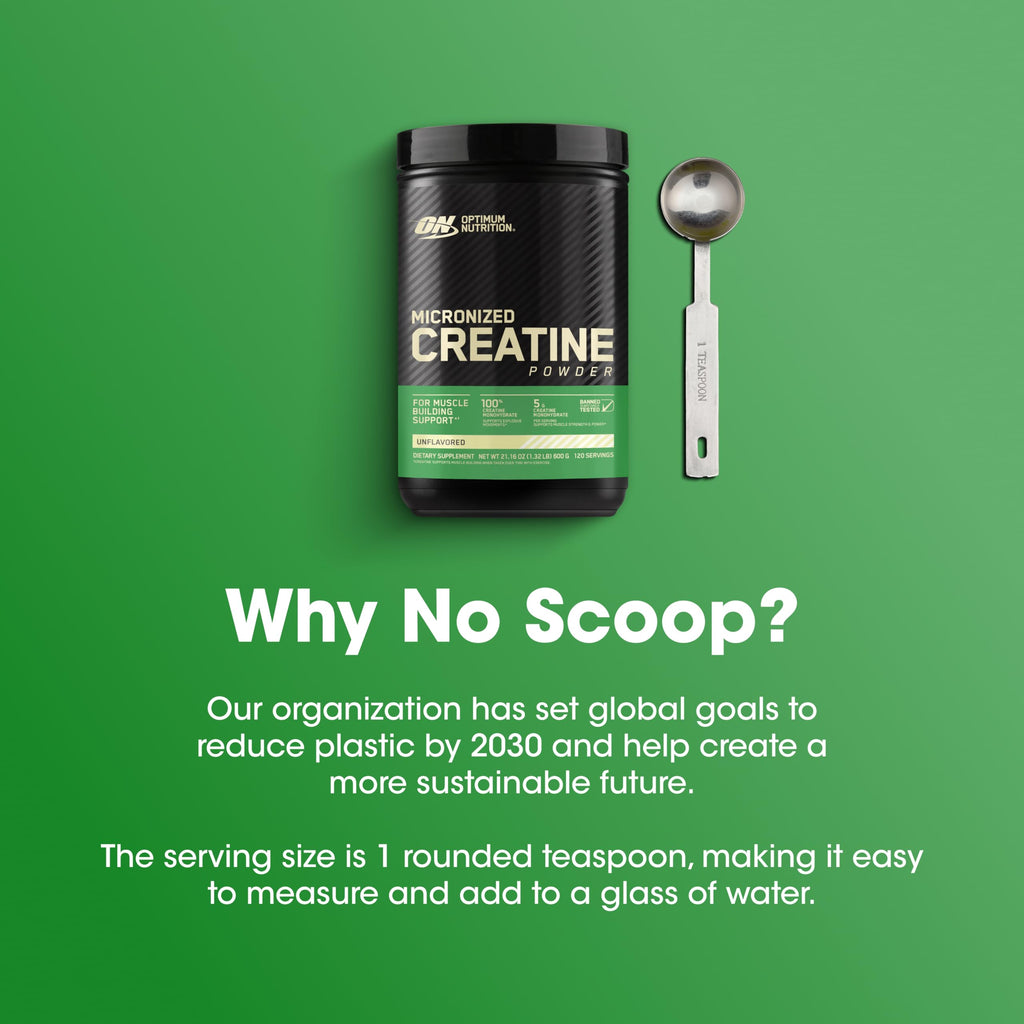 Optimum Nutrition Micronized Creatine Monohydrate Powder, Unflavored, 120 Servings, 600 Grams (Packaging May Vary)