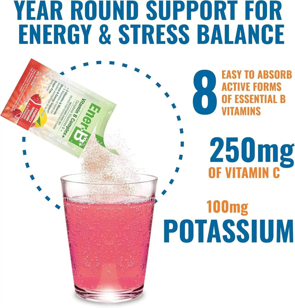Ener-B+ Sugar Free Multivitamin Drink Mix - Vitamin Packets for Water, Electrolytes Powder No Sugar, Hydration Boost Packets, Zero Sugar Ener-Life Au supplements