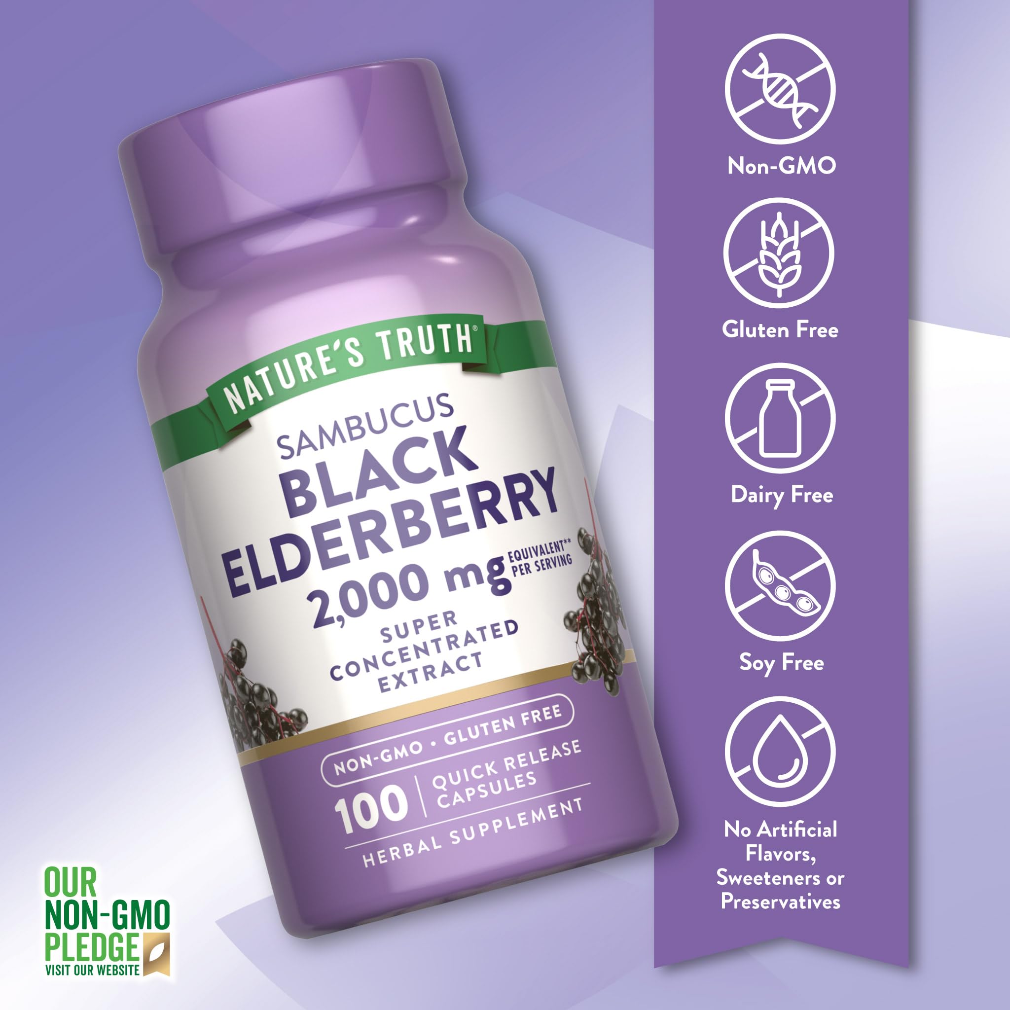 Nature's Truth Black Elderberry Capsules | 100 Count | Super Concentrated Sambucus Extract | Non-GMO and Gluten Free Supplement