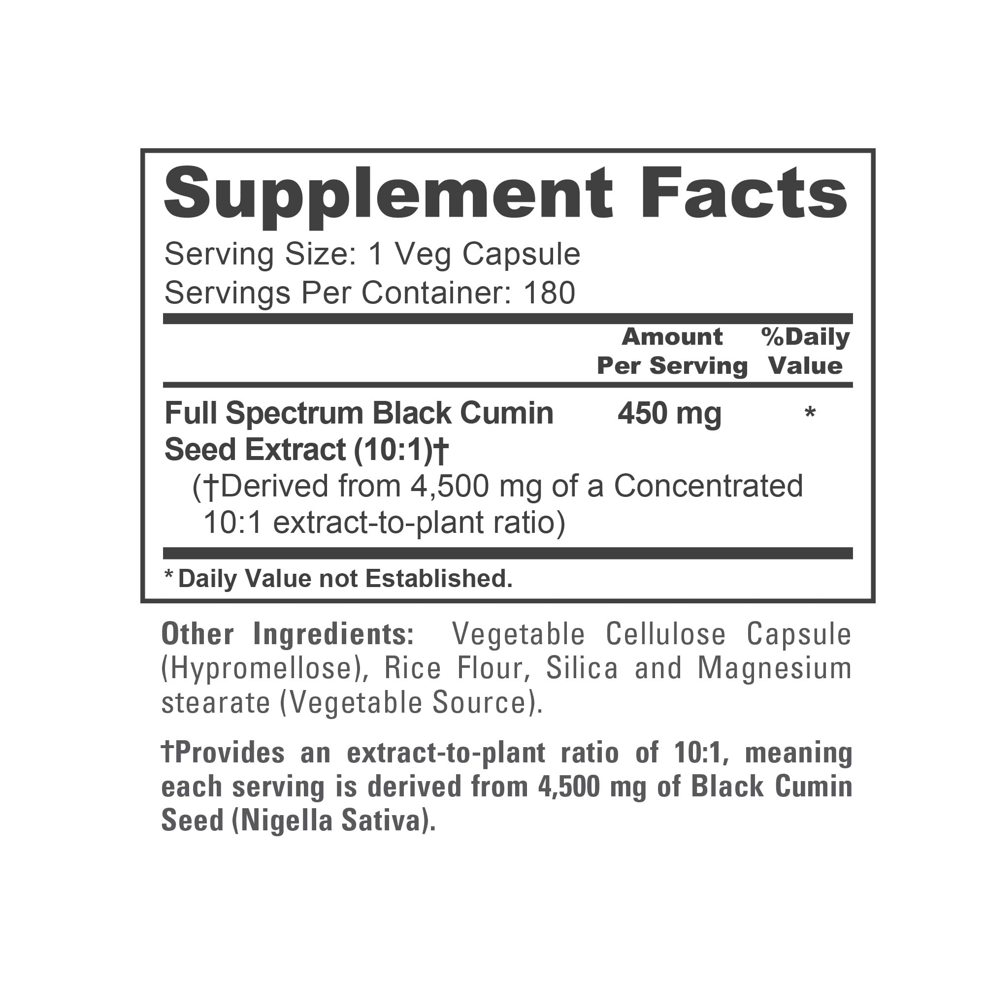 NusaPure Full Spectrum Black Cumin Seed 10:1 Extract, 450 mg Equivalent to 4,500mg 180 Veggie Powder Caps Non-GMO, Vegan Non-Oily NusaPure Au supplements