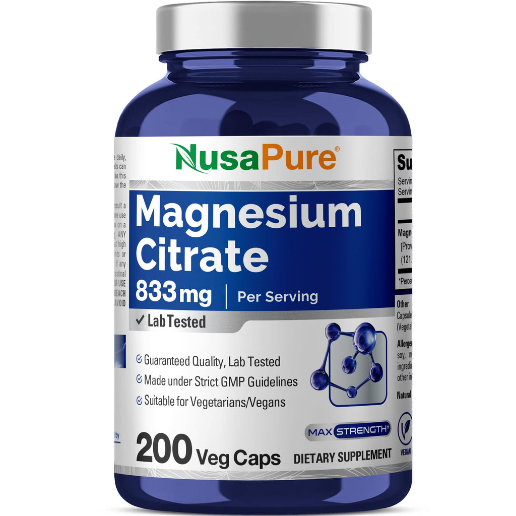 NusaPure Magnesium Citrate 833mg - 200 Veggie Capsules (Vegetarian, Non-GMO, Vegan) NusaPure Au supplements