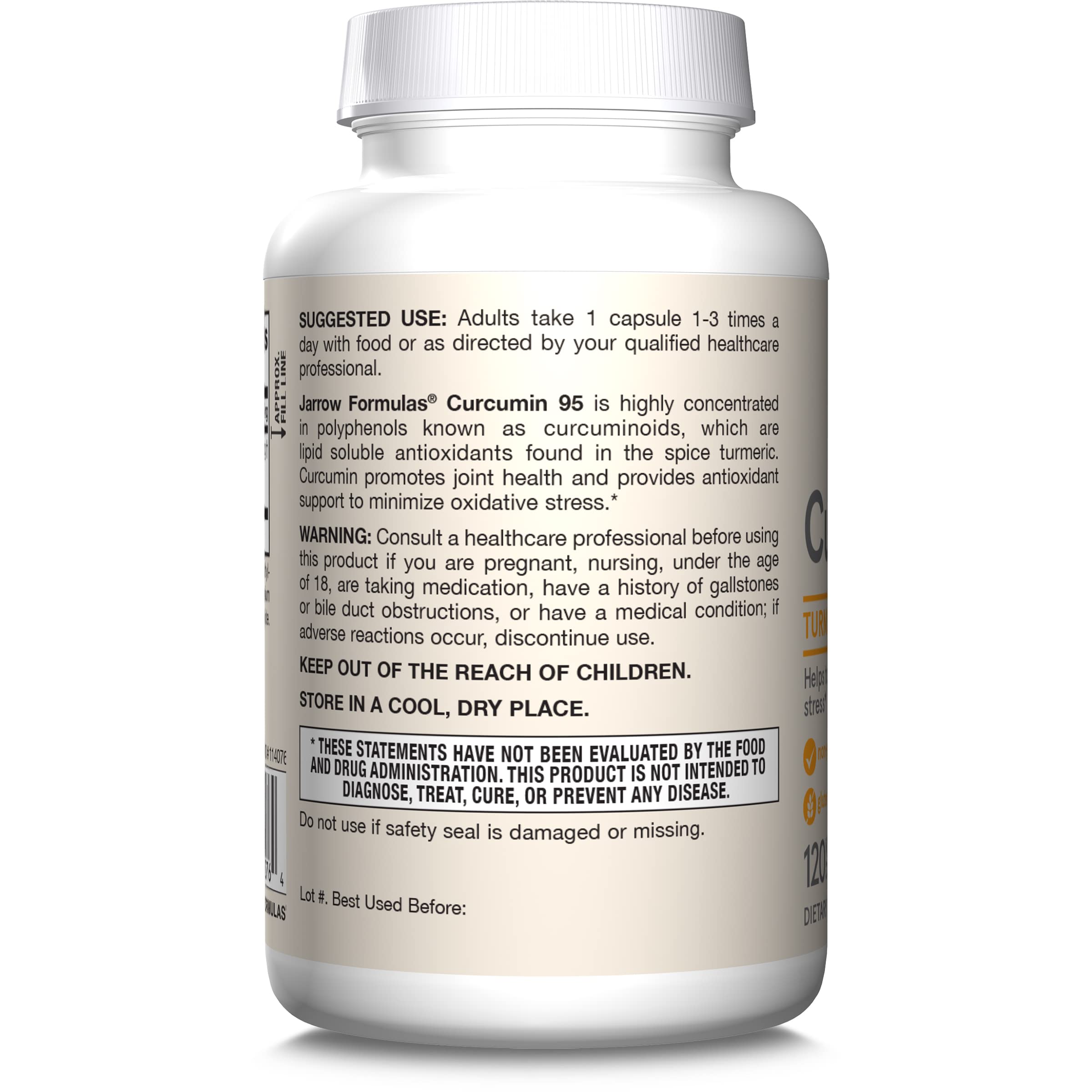 Jarrow Formulas Curcumin 95 Supplement - Turmeric Extract Supplement, 500 mg for Antioxidant & Joint Support, 120 Capsules
