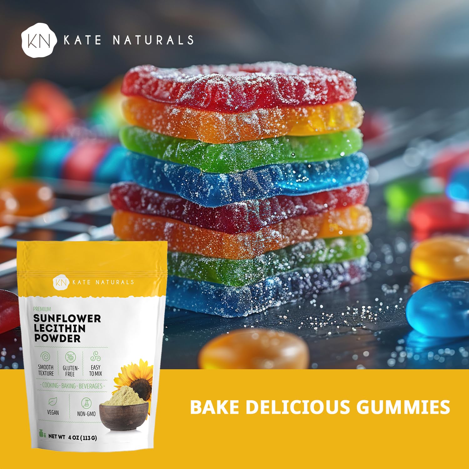 Kate Naturals Sunflower Lecithin Powder for Baking Bread, Gummies, Cooking. Lecithin Supplement for Clogged Milk Ducts.