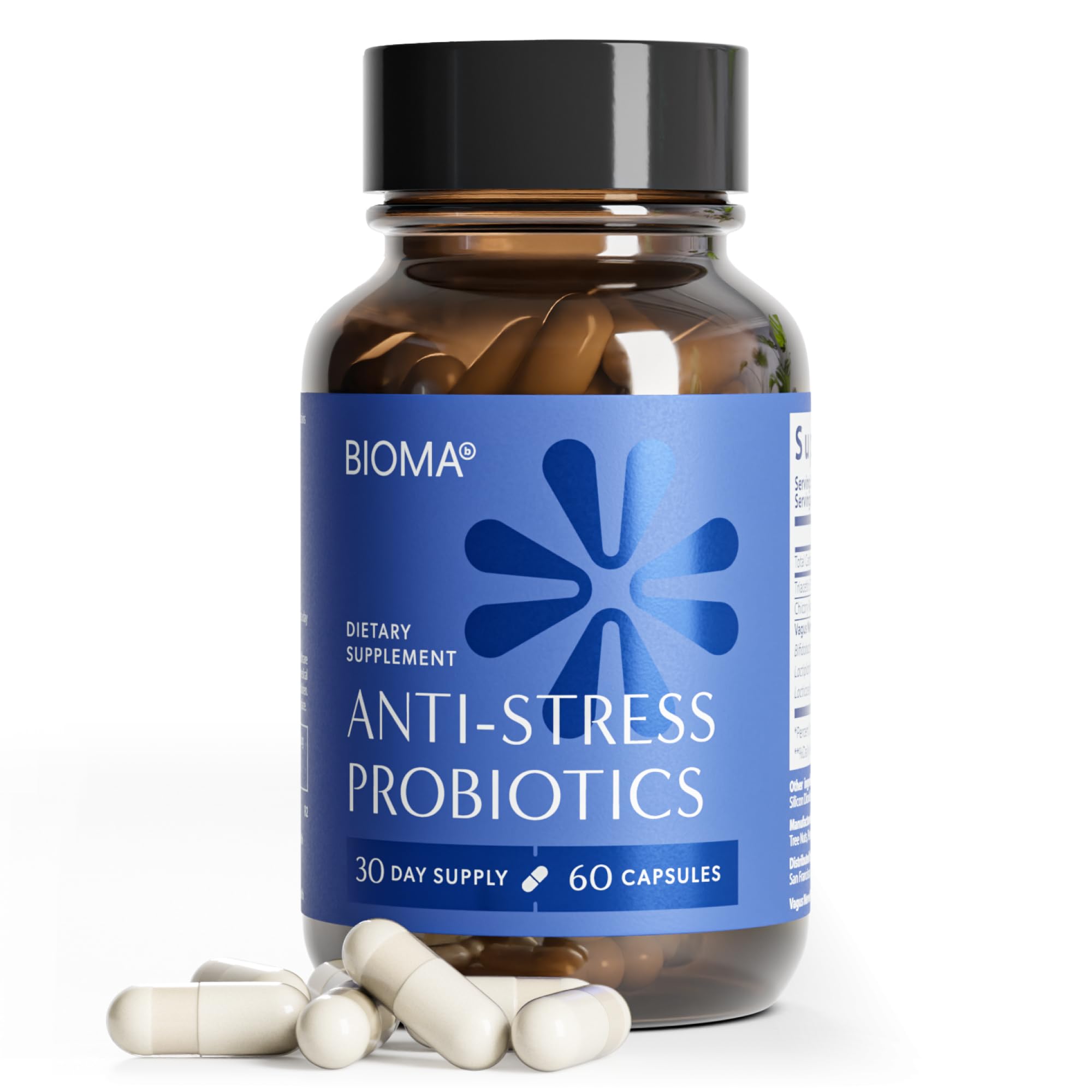 BIOMA Anti-Stress Probiotics – 3-in-1 Gut-Brain Axis Support for Stress Relief & Mood – Prebiotics, Postbiotics & Clinically Studied Strains – Vagus Nerve