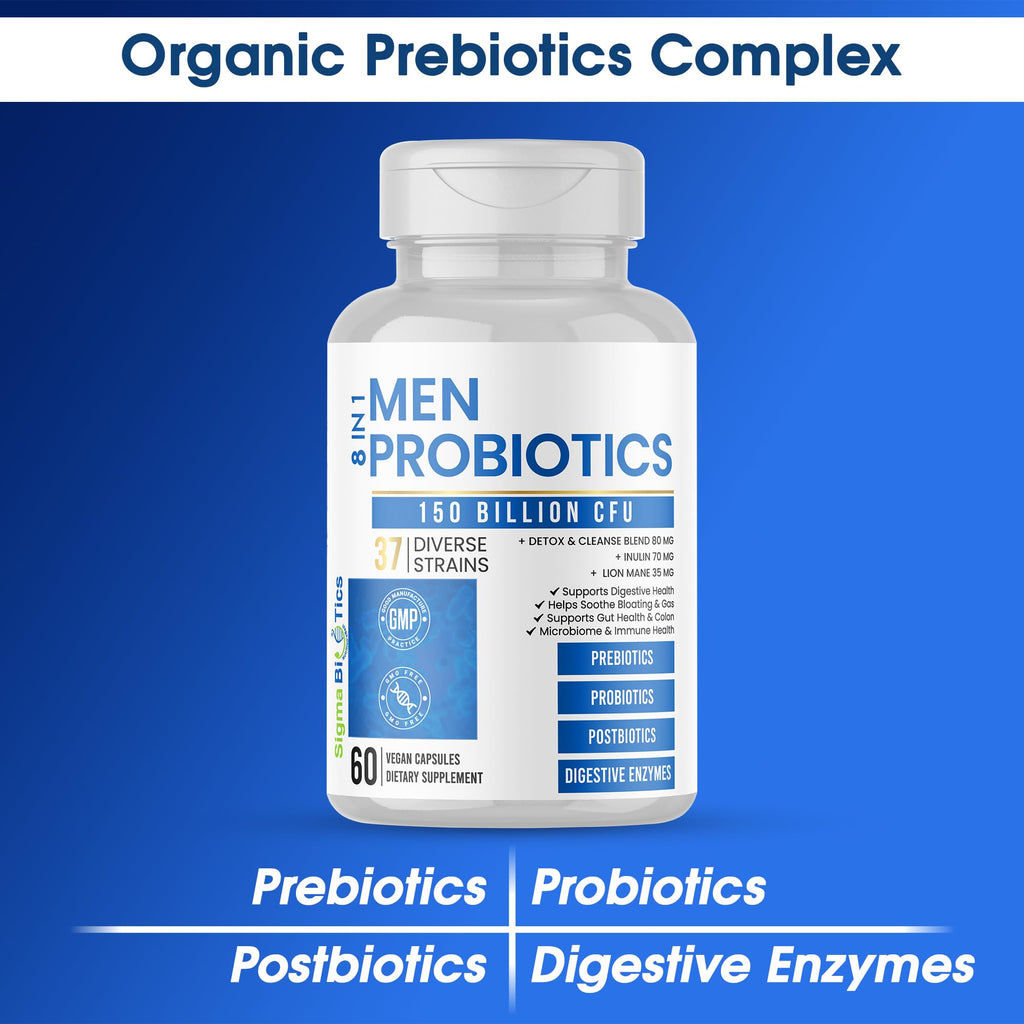 Probiotics for Men - 150 Billion CFU Acidophilus Capsules with Prebiotics & Postbiotics - Supports Gut Microbiome, Colon & Immune Health