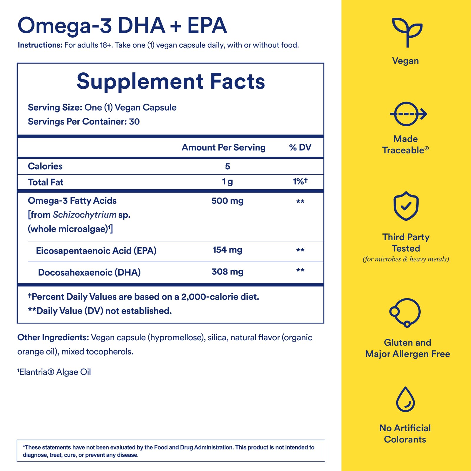 Ritual Vegan Omega 3 Supplement - Science-Backed Dose of DHA and EPA - Bioavailable Omega-3 from Algae Oil - Brain, Heart, and Eye Health Support