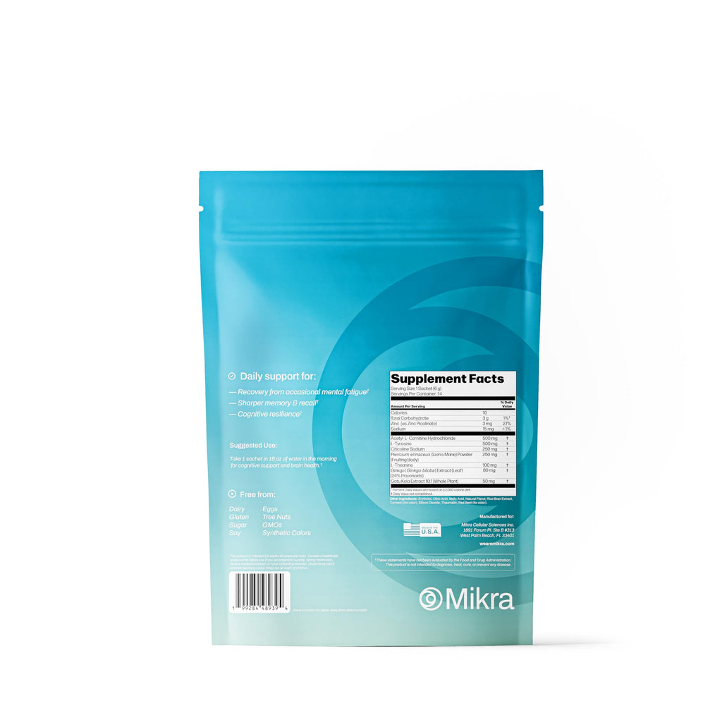 Mikra Clarity Nootropic Focus Drink Mix - Daily Cognitive & Calm Support Formula with Citicoline, Lion’s Mane & L-Theanine - Calm Drink Mix & Focus Aid for Energy and Clarity - 14 Single-Serve Sachets Mikra Au supplements