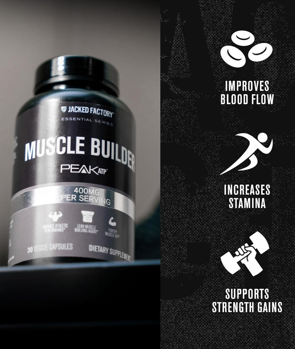 Jacked Factory Essentials Muscle Builder - ATP Muscle Builder for Men with Peak ATP to Support Muscle Gain, Enhance Athletic Performance, & Increase Strength - 30 Capsules Jacked Factory Au supplements