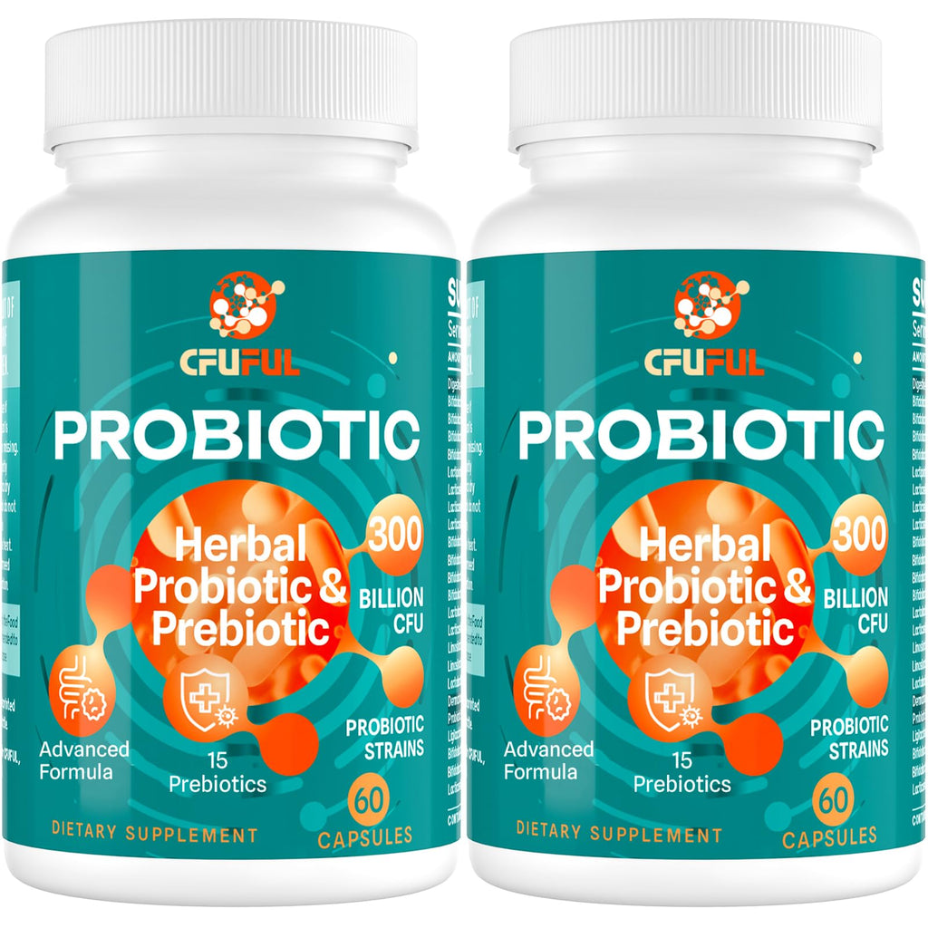 Probiotics for Women & Men - 300 Billion CFU, 24 Strains Probiotic + 15 Organic Herbs Prebiotics Blend, for Overall Digestive Gut Health, Immune, Constipation & Bloating, Shelf Stable - 4 Month Supply Cfuful Au supplements