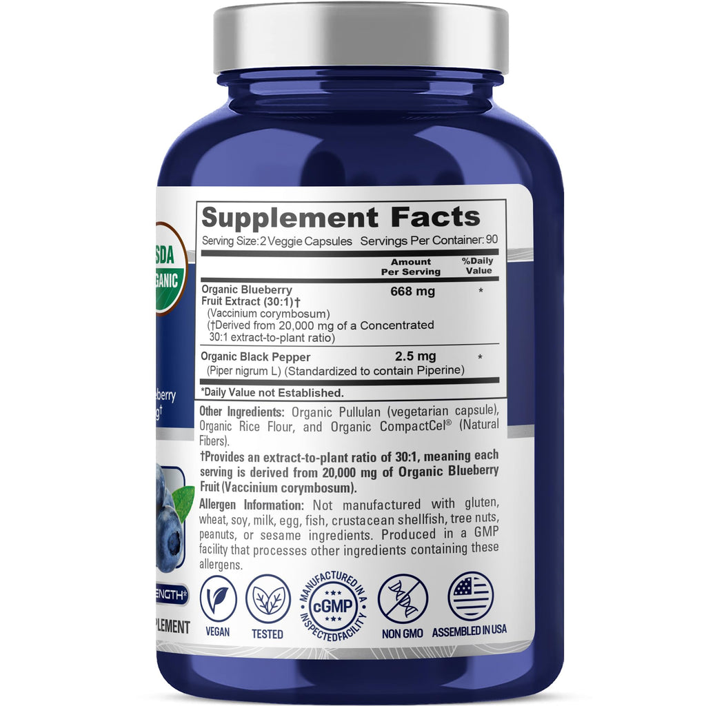 NusaPure Blueberry Concentrate 30:1 Extract, 667 mg Equivalent to 20,000 mg 180 Veg Caps Suitable for Vegetarian, Vegan, Non-GMO NusaPure Au supplements