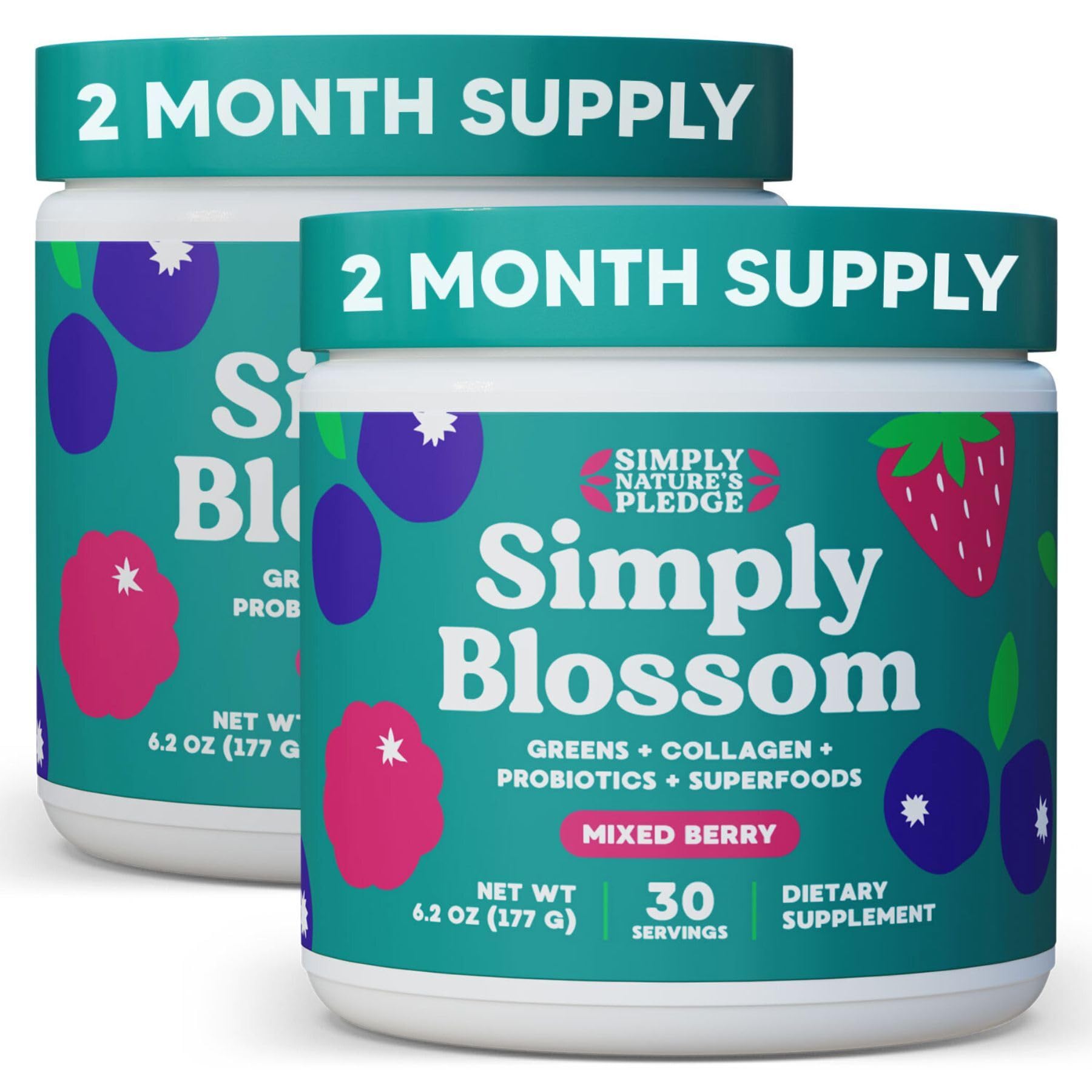 Simply Blossom Nutrition - Daily Greens & Superfood Powder + Collagen + Probiotics for Women's Digestive Health & Bloating Relief. Help Your Health Bloom - 2 Month Supply Simply Nature's Pledge Au supplements
