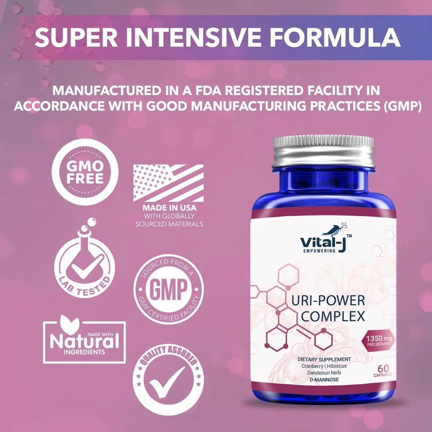 4-IN-1 URI POWER COMPLEX 1350mg - D Mannose, Cranberry, Hibiscus, and Dandelion Herb - Naturally Cleanse the Bladder and Urinary Tract 60 capsules – Specialized Approach for UTI Avoidance Vital-J Empowering Au supplements
