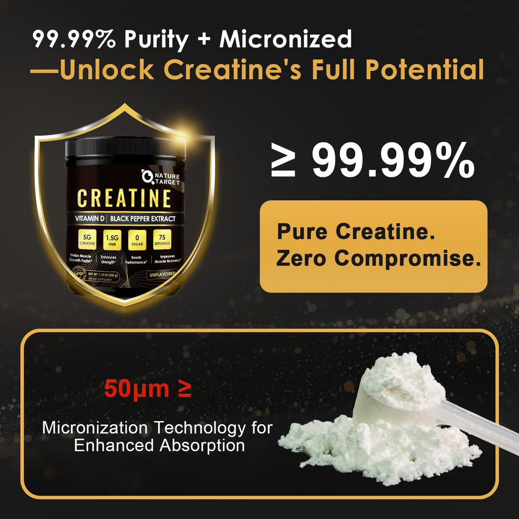 Micronized Creatine Monohydrate for Women and Men, Creatine Powder for Men-Women for Improve Performance and Strength, Support Muscle Growth and Workout Recovery, 6.5g per Servings, 75 Servings NATURE TARGET Au supplements