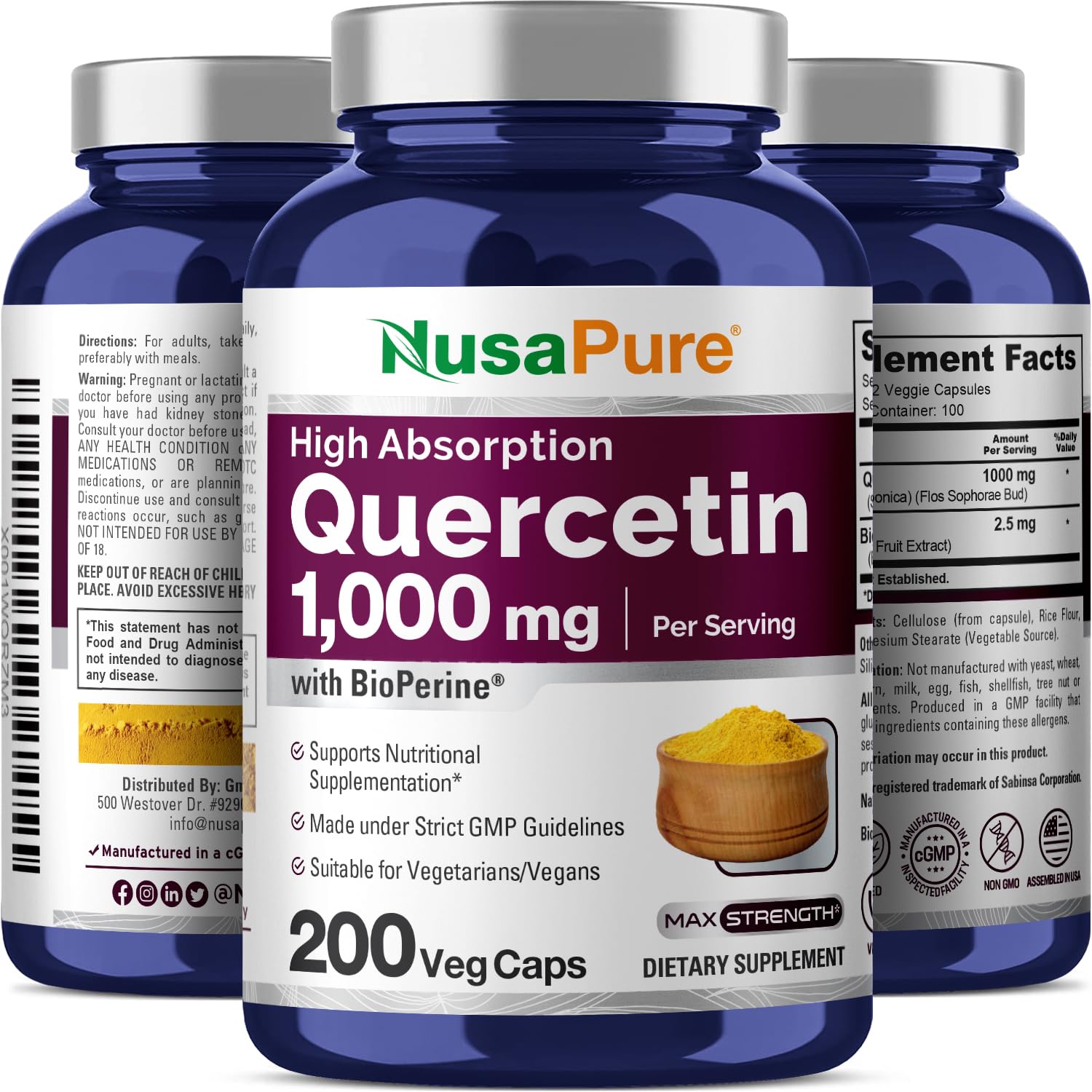 NusaPure Quercetin - Suitable for Vegetarian/Vegan, Non - GMO - 1000 mg - 200 Capsules NusaPure Au supplements
