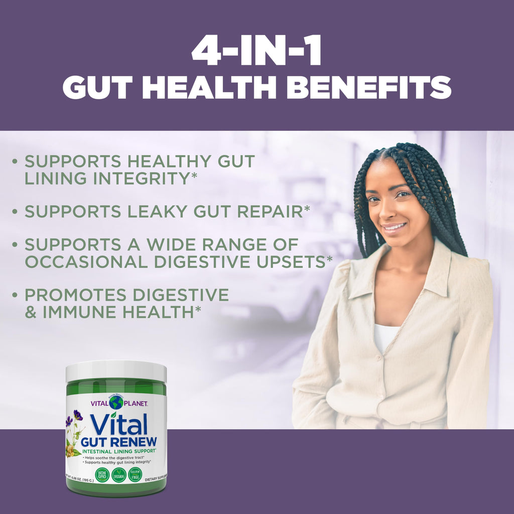 Vital Planet - Vital Gut Renew Powder Supplement for Leaky Gut Repair with L-Glutamine, Marshmallow and Ginger Root, DGL Licorice Root and Organic