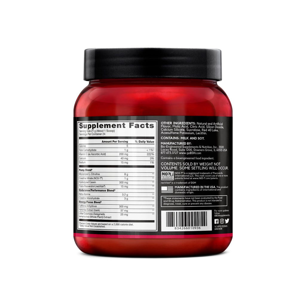 BSN N.O.-XPLODE Vaso Pre Workout Powder with 8g of L-Citrulline and 3.2g Beta-Alanine and Energy, Flavor: Cherry Bomb, 24 Servings