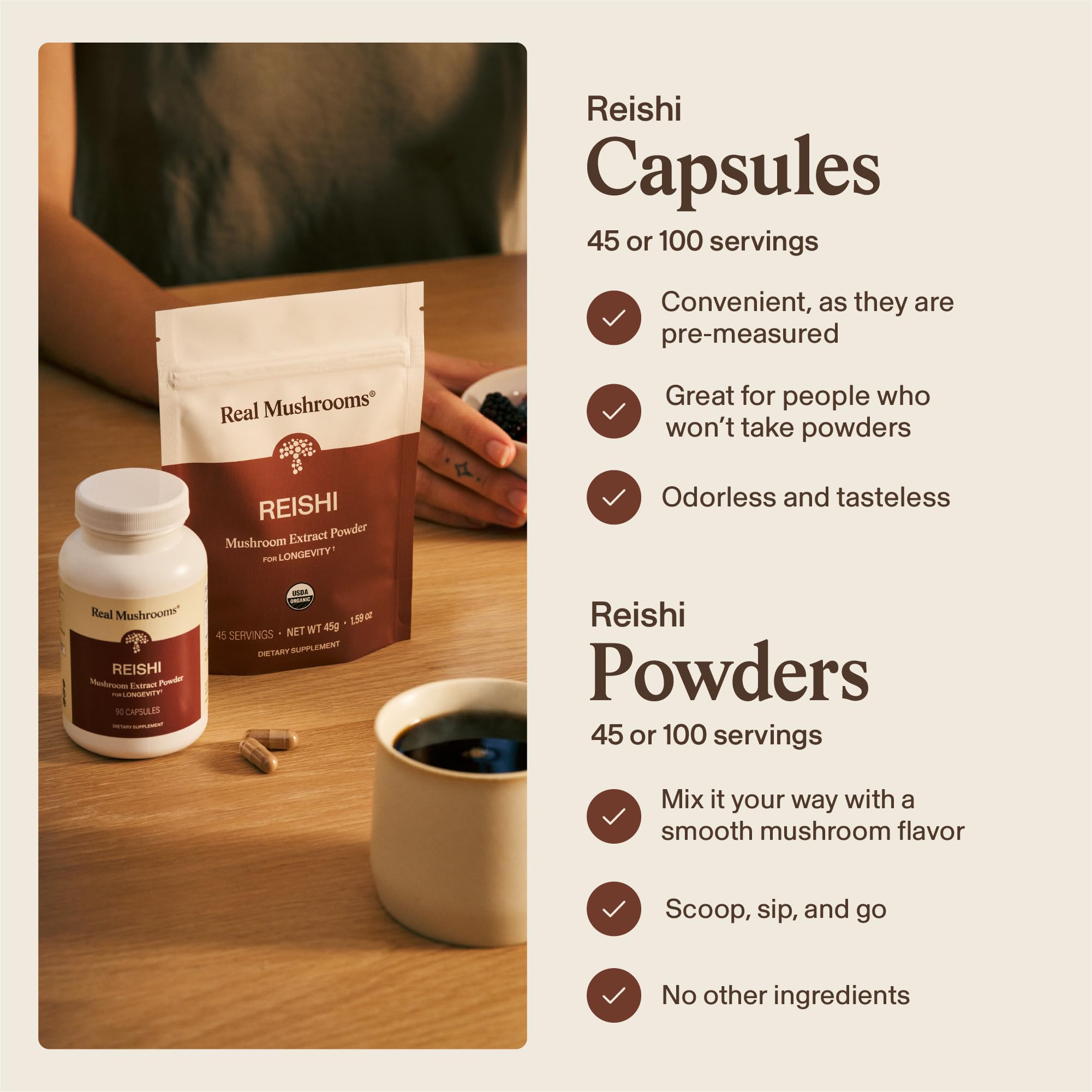Real Mushrooms Reishi Mushroom Capsules - Handpicked Organic Mushroom Extracts