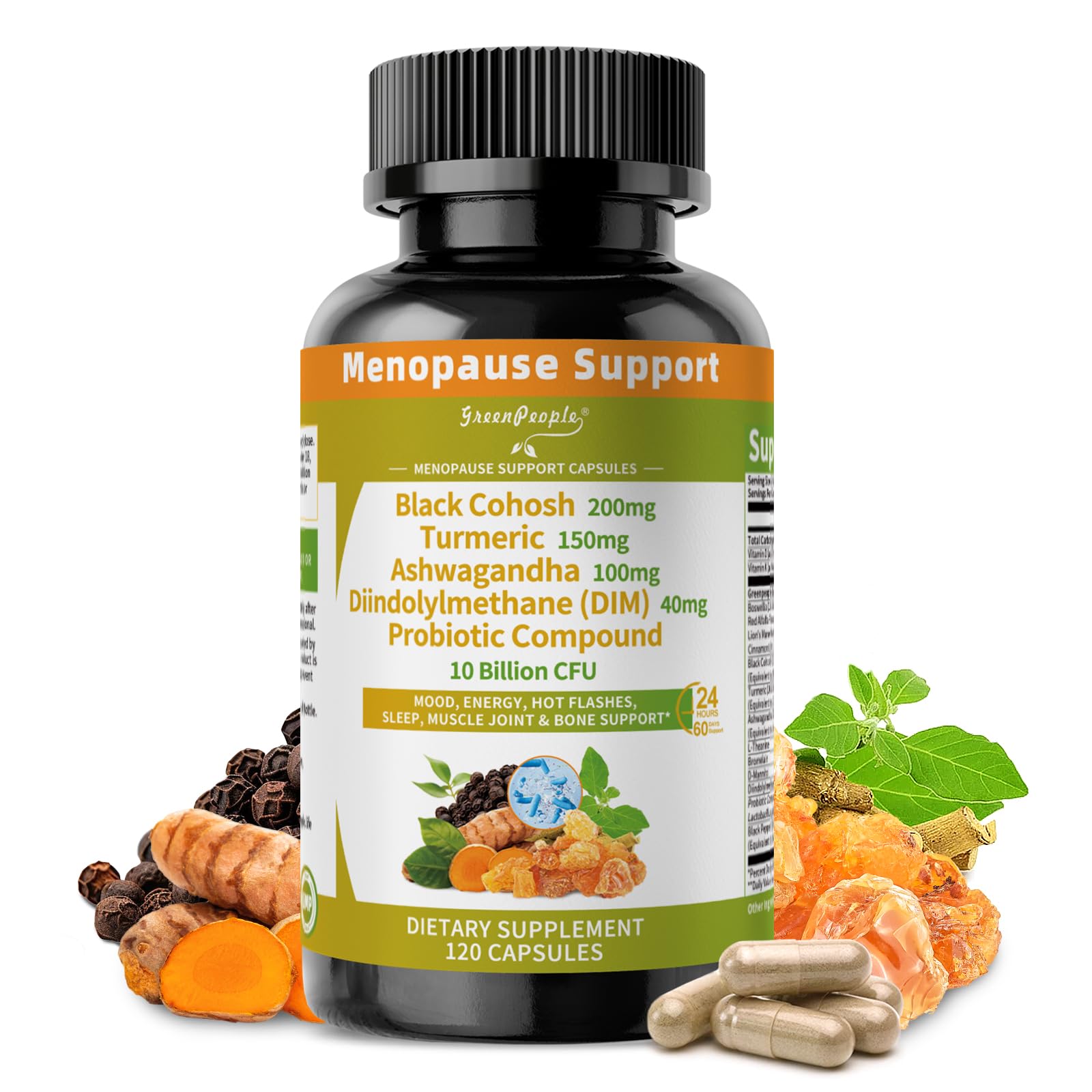 GREENPEOPLE Menopause Supplements for Women - Black Cohosh & Ashwagandha for Hot Flashes, Night Sweats, Mood Swings, Hormonal Balance Support,10 Billion CFU Probiotic - 120 Capsules Vegan Gluten-Free GREENPEOPLE Au supplements